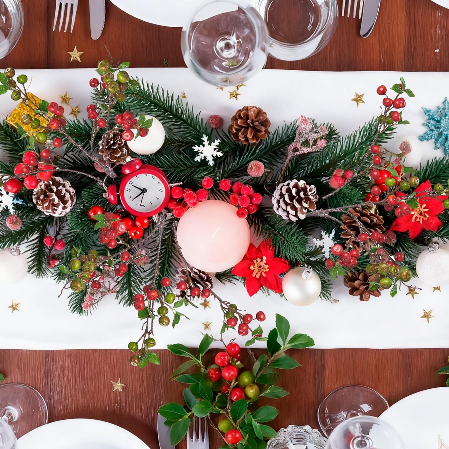 FOFOWHAT 21.65 Inch Christmas Berries Stems, 4 Pcs Faux Berry Branches for Christmas Wreath, Green and Red Berry Branch with Lifelike Artificial Fruits for Xmas Decoration, Vase,Wedding, Table Center