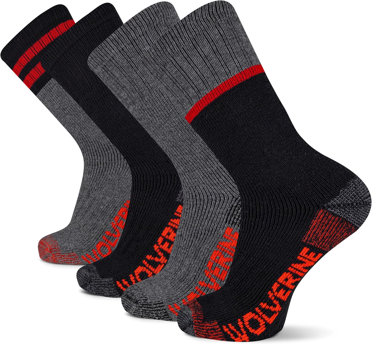 Wolverine Men's Wilderness Thermal Boot Crew Socks - 4 Pairs - Warm Wool Blend Cushioned Comfort