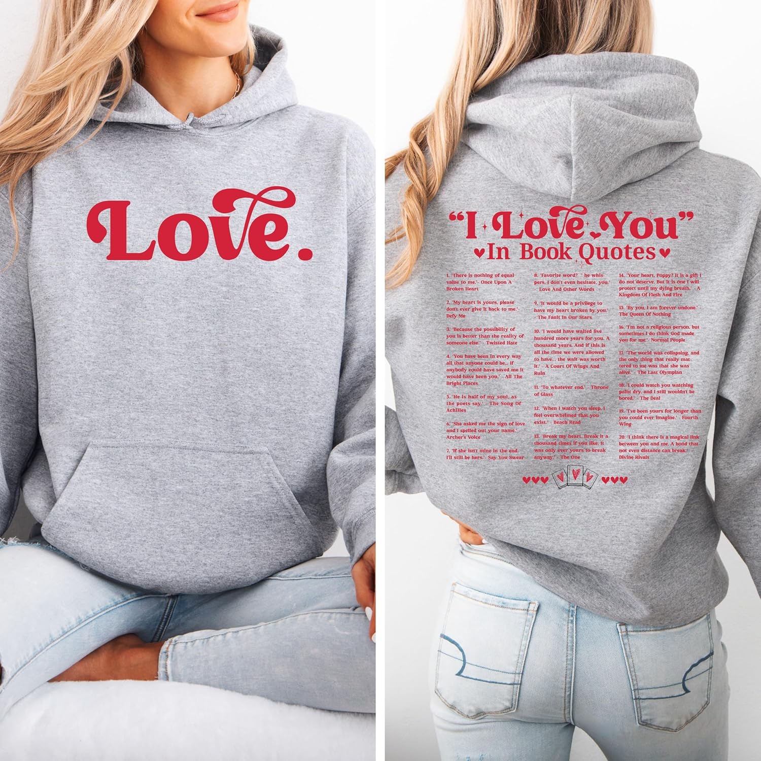 moonloom I Love You in Book Quotes Hoodie, Different Ways to Say I Love You Sweatshirt, Valentine’s Day Gifts for Book Lovers