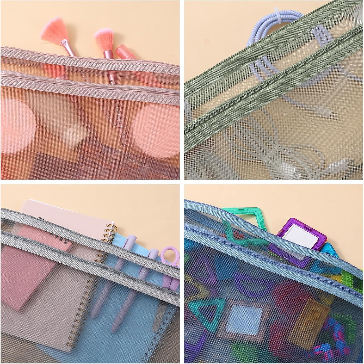 20 Pcs Mesh Zipper Pouch Bags with Handle, Double-Layer Polyester A4 Zipper Mesh Bag Puzzle Building Block Set Toy Storage Organization for School Office Home Travel 5 Colors