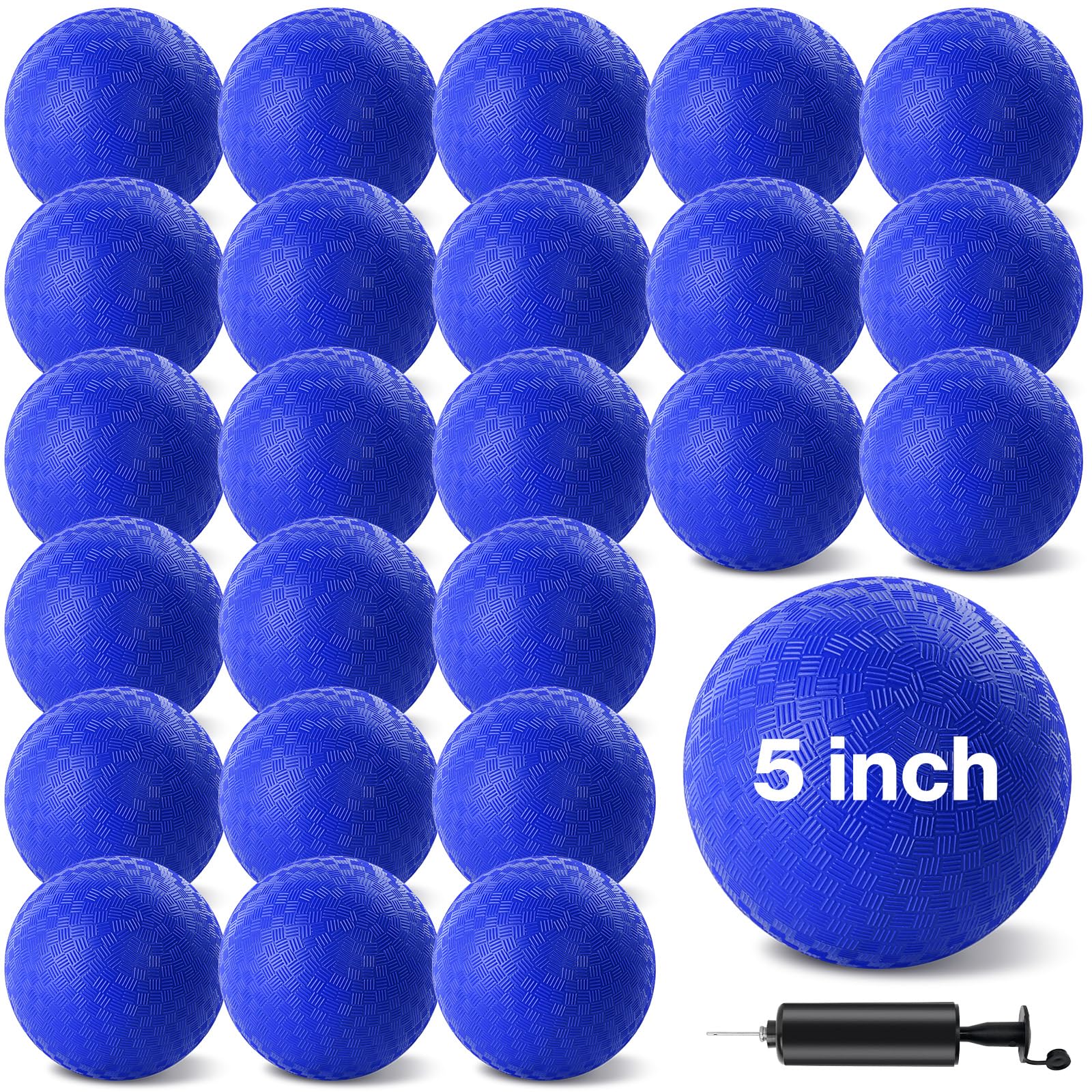 HSLCGF 24 Pcs Dodgeballs 5 Inch Playground Ball Blue Kickball Inflatable Rubber Handball Bouncy Dodge Ball with 1 Hand Pump for Outdoors Ball Games Gym Camps Picnic (Blue)