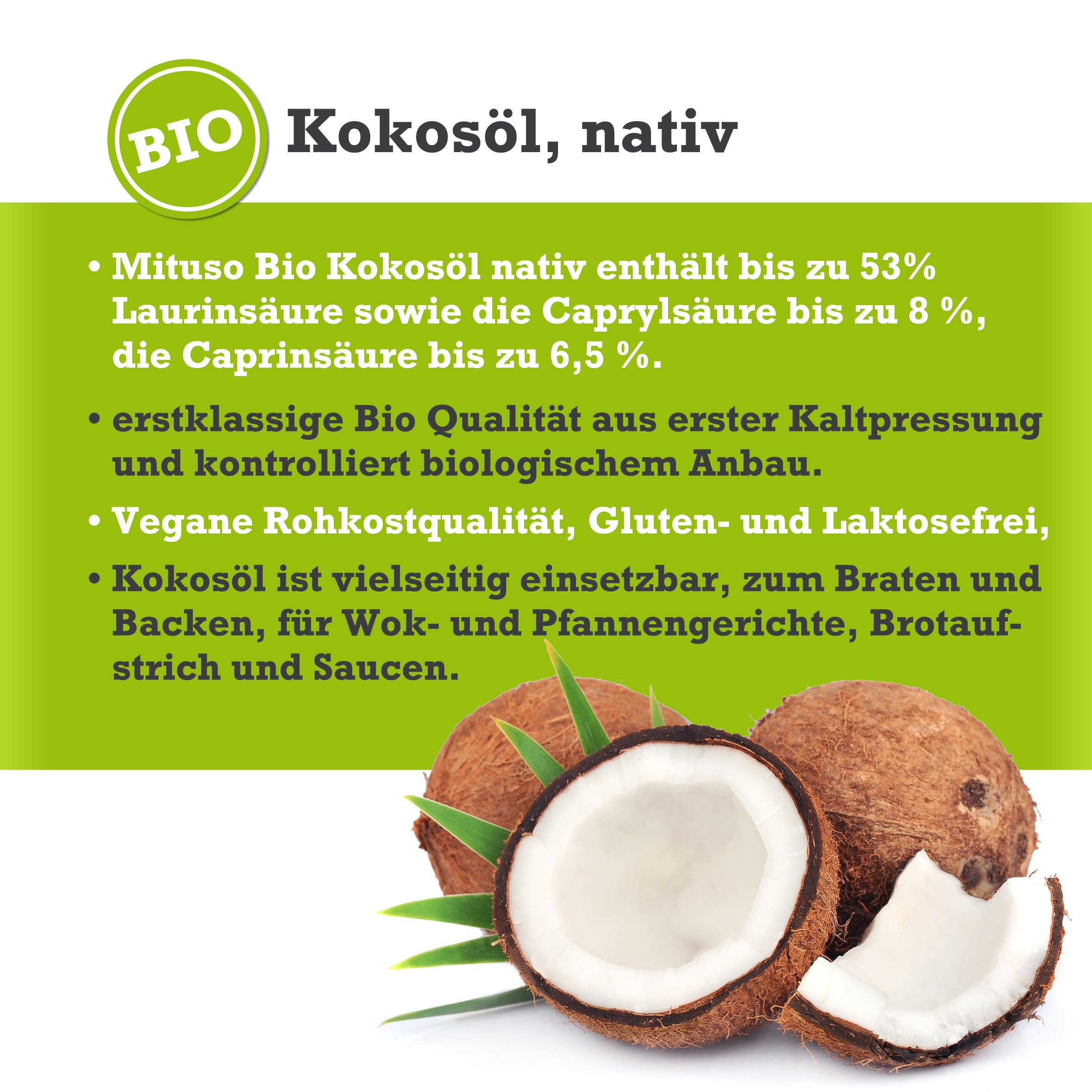 mituso Bio Kokosöl, nativ, 3er Pack (3x 1000ml) im Bügelglas