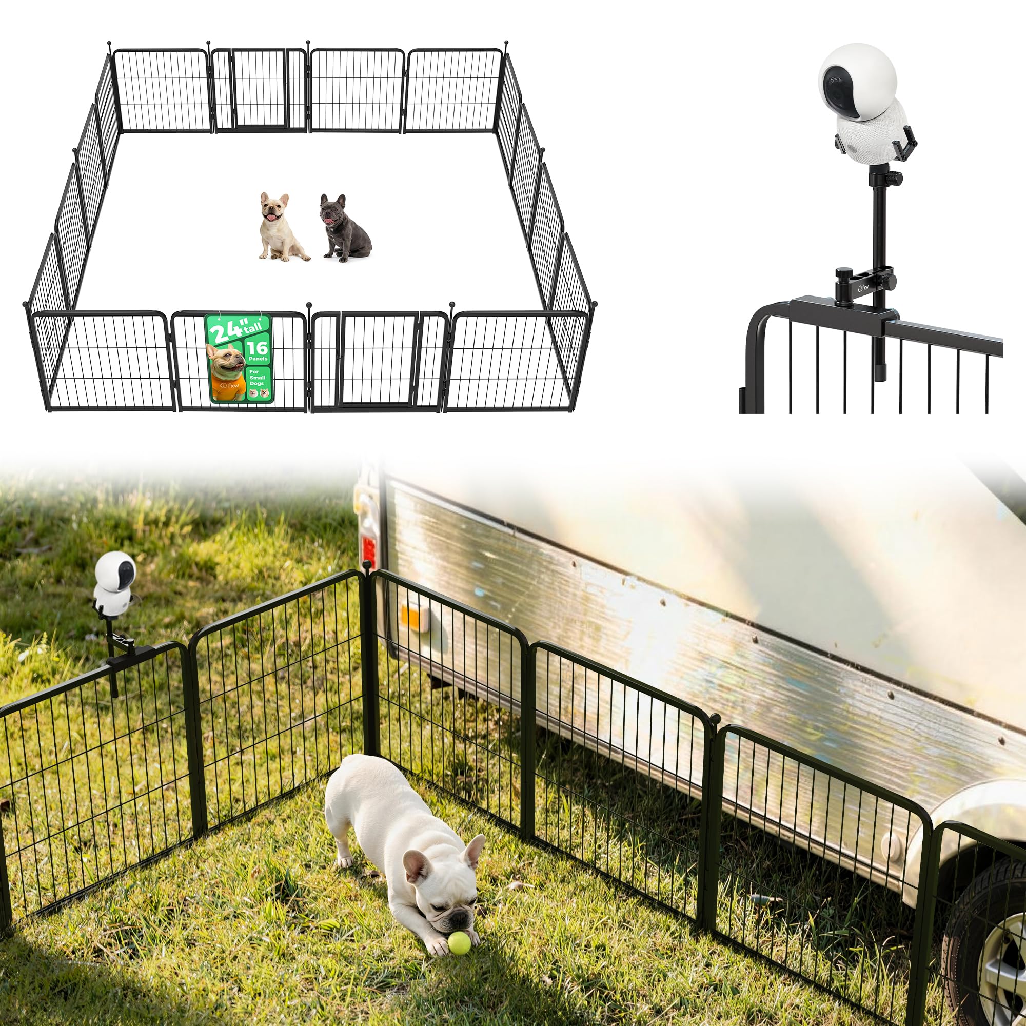FXW Instant Dog Playpen with Camera Mount, 24" H, 16 Panels for RV Camping