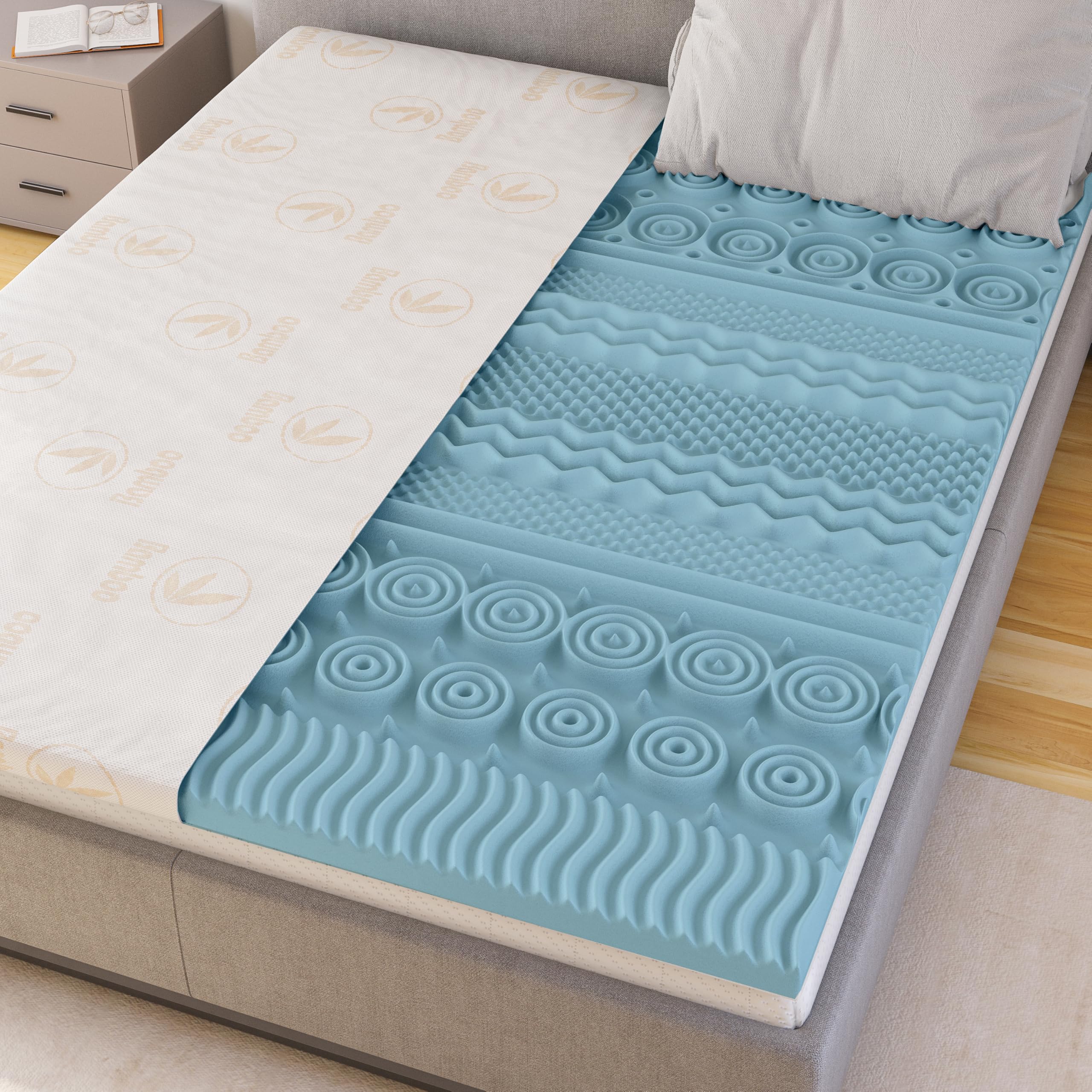 CATAVANA - Surmatelas 90x200 cm - Mousse à Mémoire de Forme 5 cm avec Gel - Confort Ergonomique avec 13 Zones de Soutien - Parfait pour Matelas 1 Place, Clic-Clac et Canapé Convertible