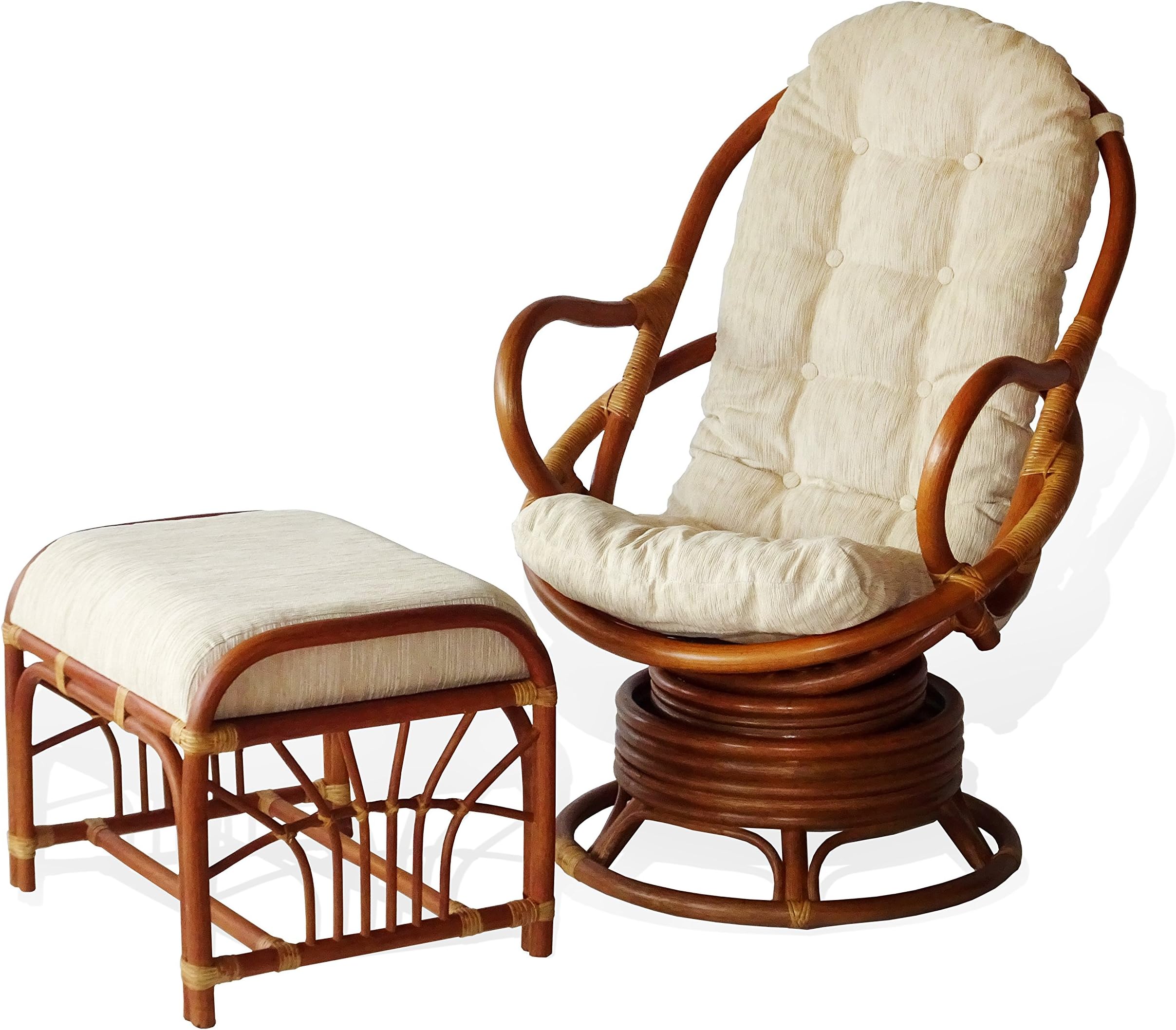 Bali Lounge Swivel Rocking Chair with Cream Cushion Natural