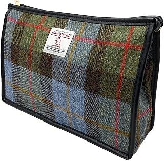 Harris Tweed Kulturbeutel, MacLeod, Schottenkaro, Blau und Grün, Blue and Green, Kulturbeutel
