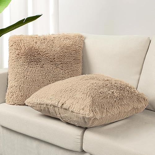 Miniatura 2 de TOONOW Juego de 2 fundas de almohada decorativas de 18 x 18 pulgadas, fundas de almohada esponjosas de piel sintética de lujo para sofá, sala de