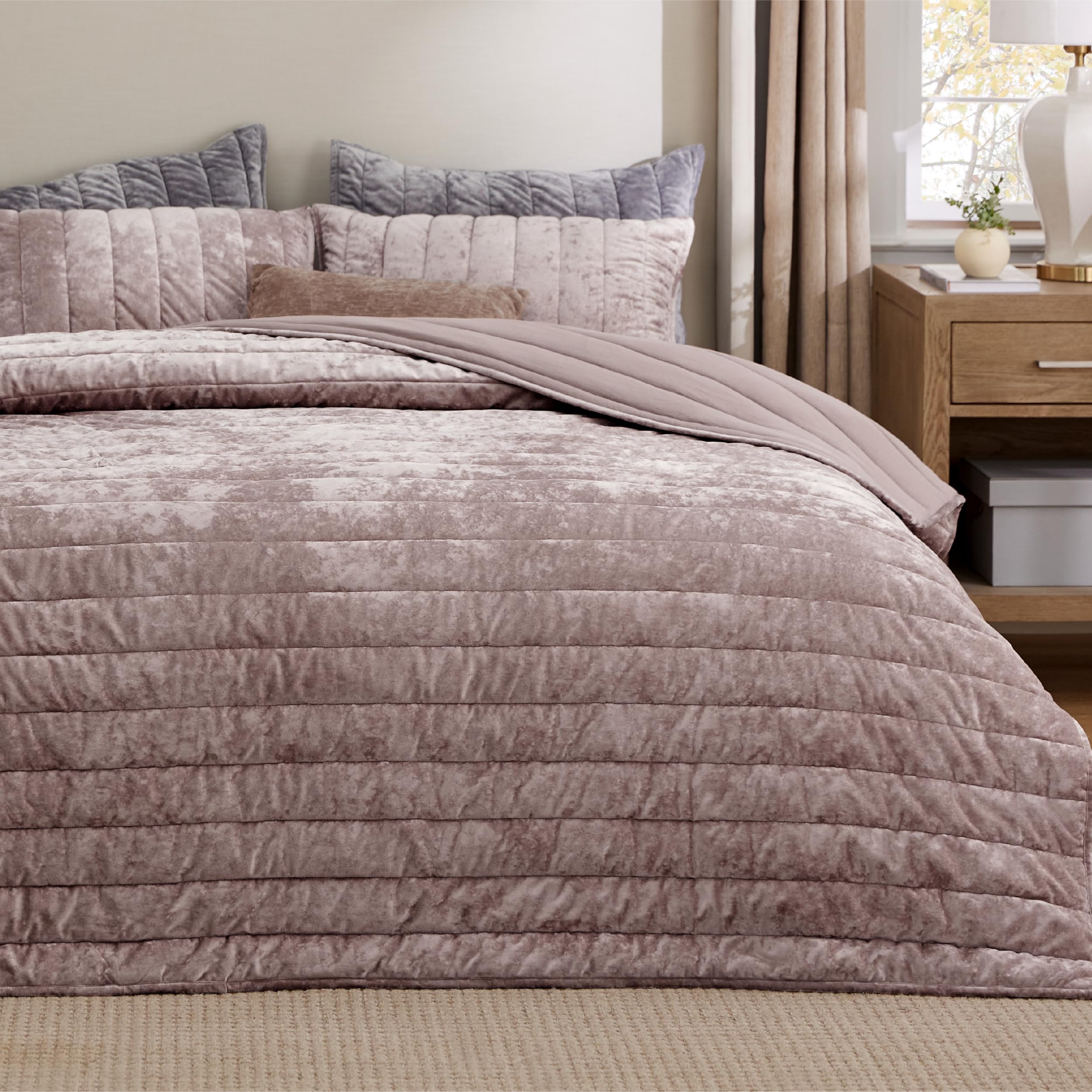 Bedsure Velvet Quilt King Size Set, Luxury Bedspread Quilted Bedding Set for King Size Bed, Ultra Soft Coverlet with 2 Matching Pillow Shams, 106"x96", Dusty Pink