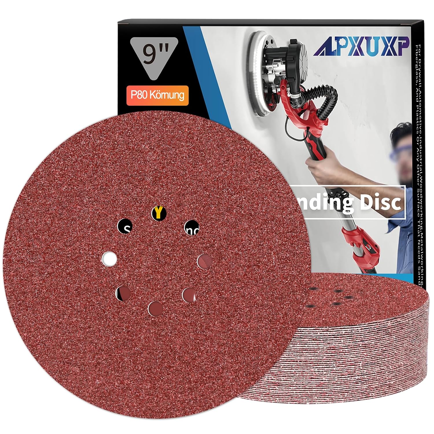 Sandpaper 225 mm Velcro 80 Grit 8 Hole Sanding Disc for Drywall Sanders Sanding Giraffe Round Sandpaper Pack of 25
