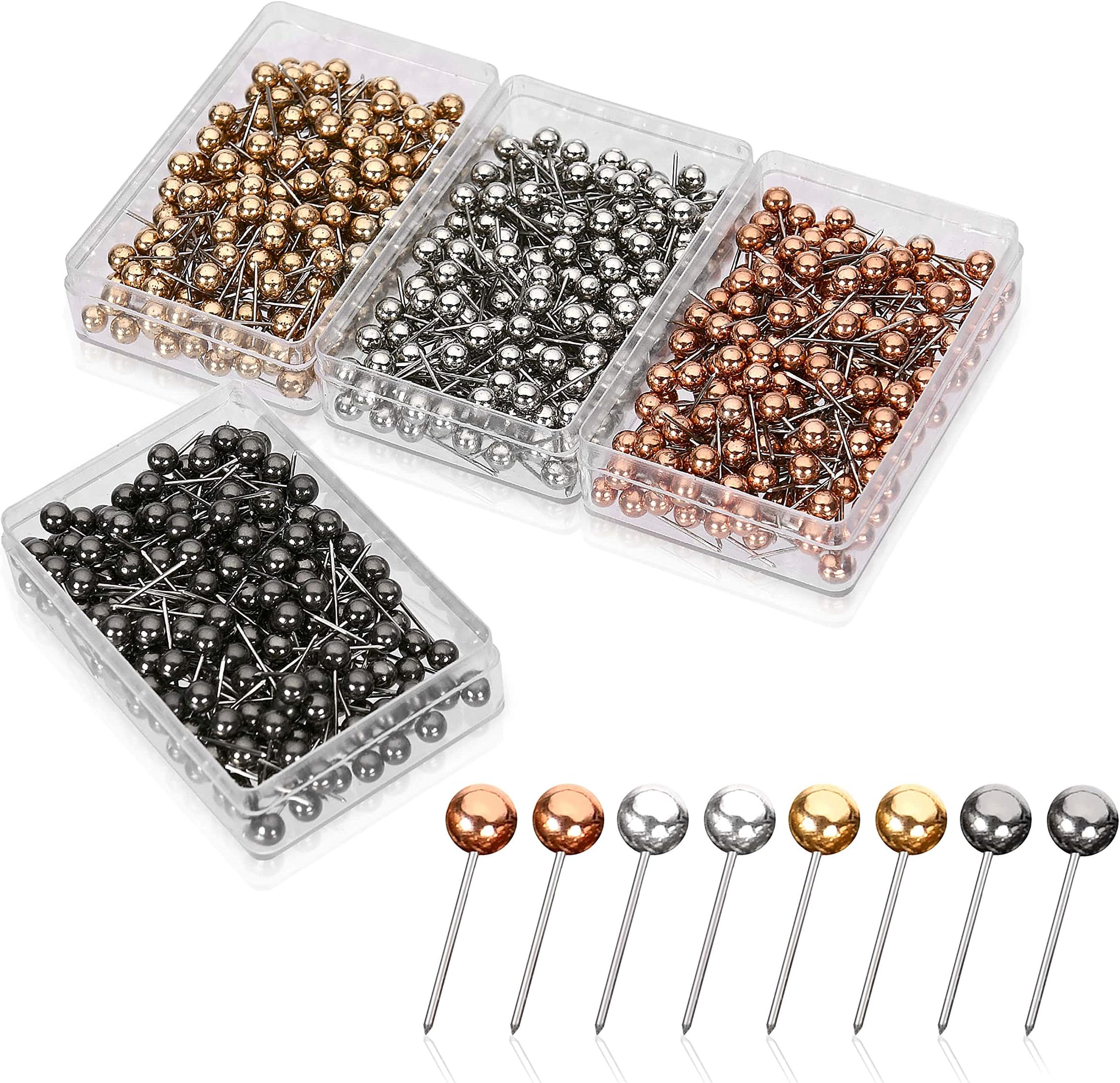 Little Otter Metal Push Pins (800pcs) - 4 Decorative Metallic Colors Thumb Tacks Map Pins l Great for Scratch Travel Map, Bulletin Board, Cork Board,Shadow Box l DIY Cubicle Wall Photo Decoration
