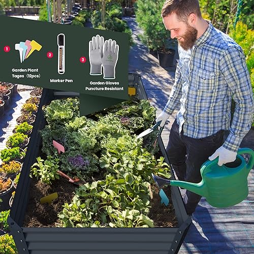 Miniatura 6 de Maceta de jardín elevada galvanizada para plantas al aire libre, camas de jardín elevadas de metal extra altas de 24 pulgadas para verduras, 72 x 36
