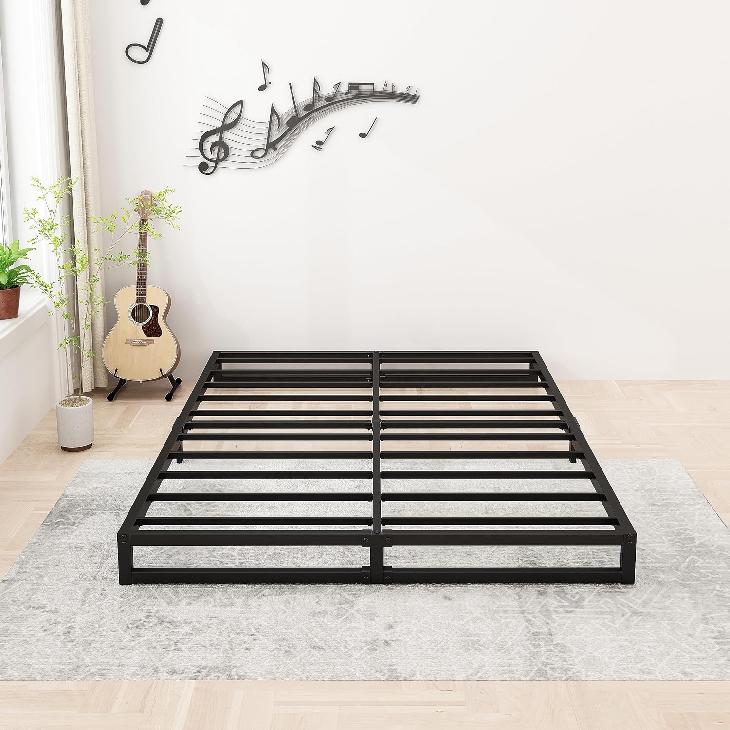 6 Inch Full Size Bed Frame No Box Spring Needed, Heavy Duty Metal Platform Beds with Sturdy Steal Slats for Mattress Foundation, Easy Assembly, Noise Free, Black Full 6 Inch