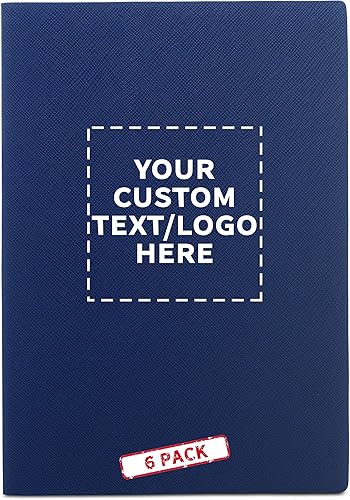 DISCOUNT PROMOS Charleston Soft Bound - Paquete de 6 diarios con texto personalizable, logotipo, papel marfil, punteados, líneas, con marcapáginas,