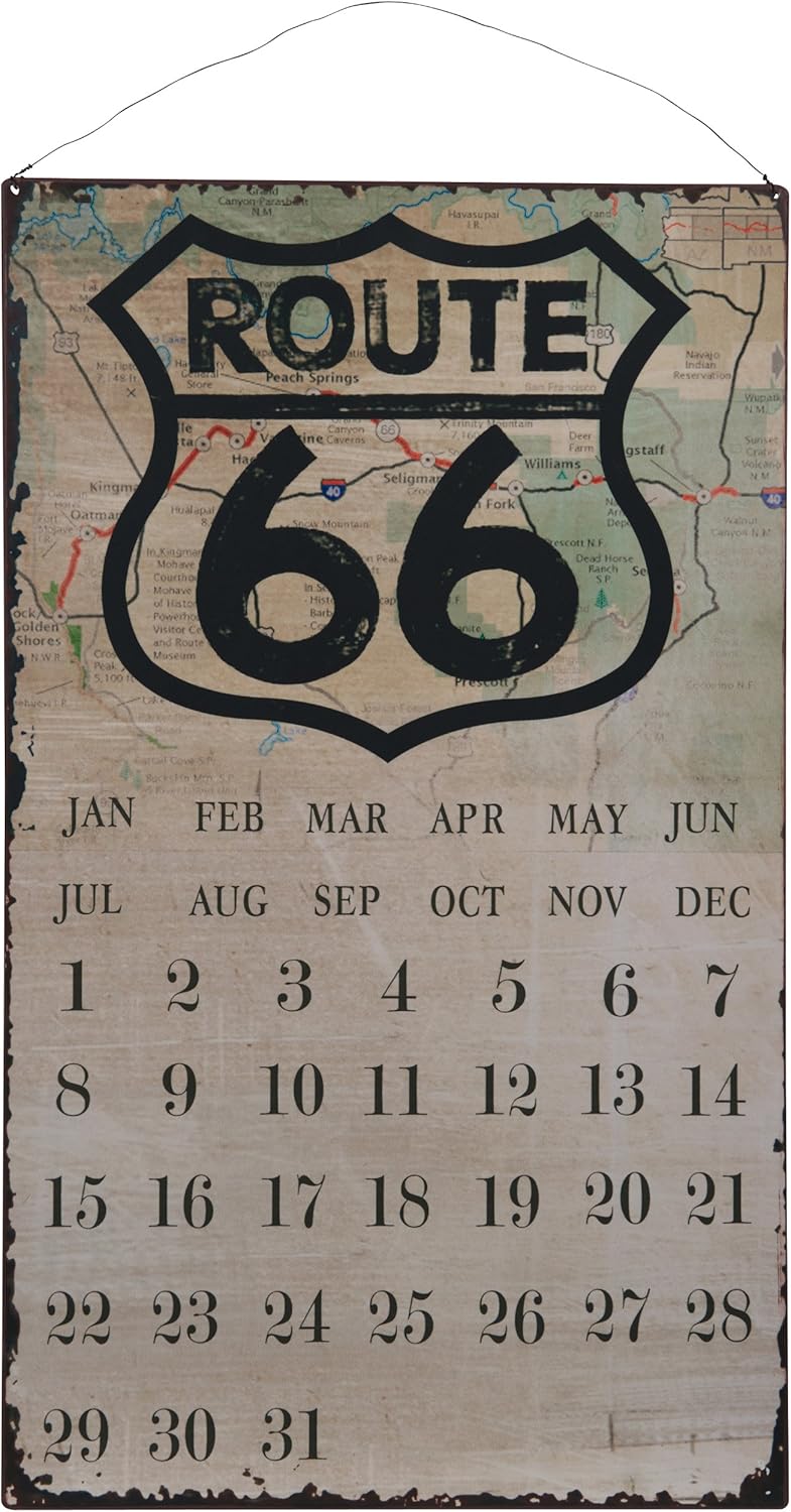 Wilco Imports Metal Wall Calendar Route 66, 13Inch by 1/4