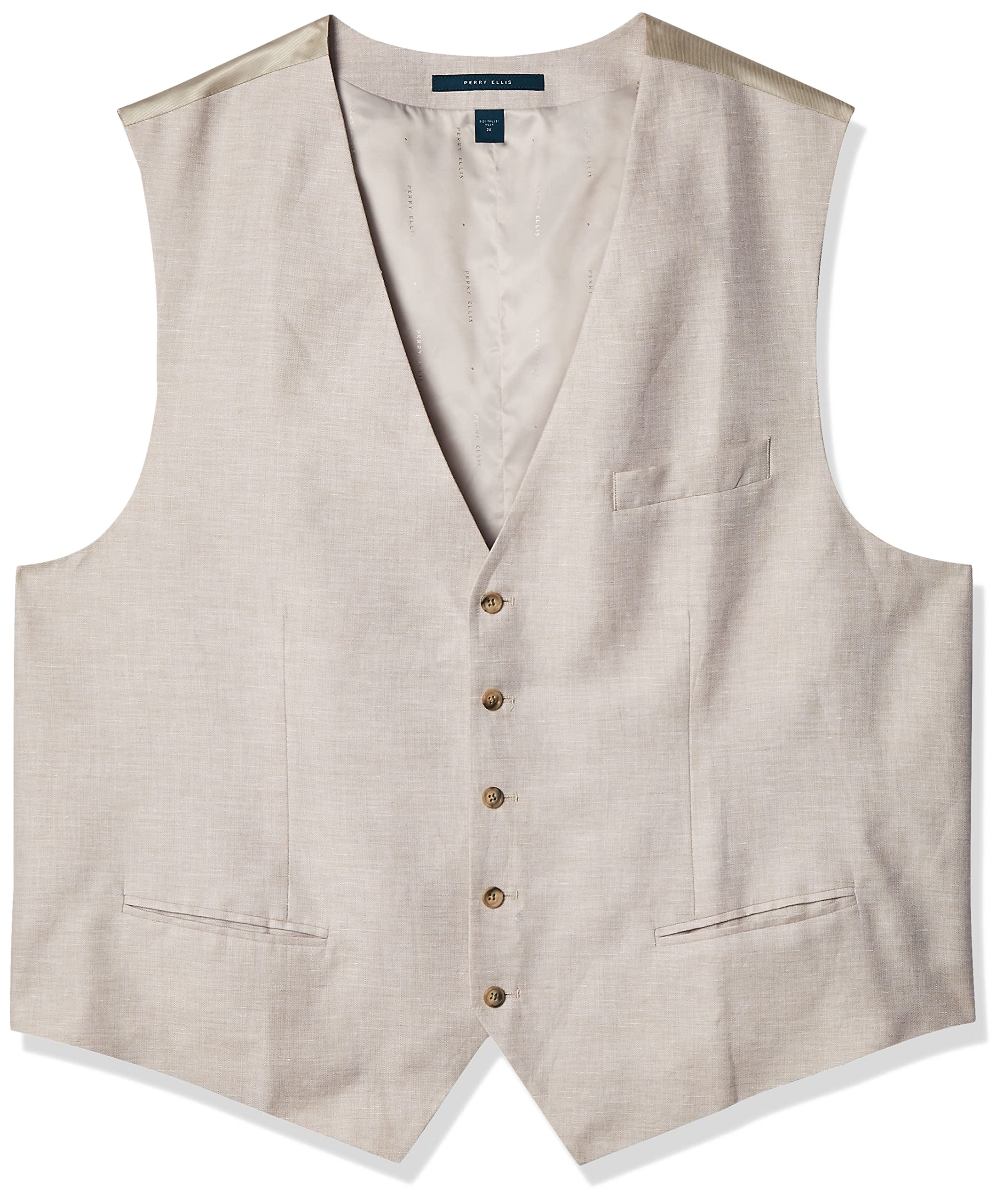 Chaleco Perry Ellis de espiga beige soluciona ajuste cómodo hombre 5X 4