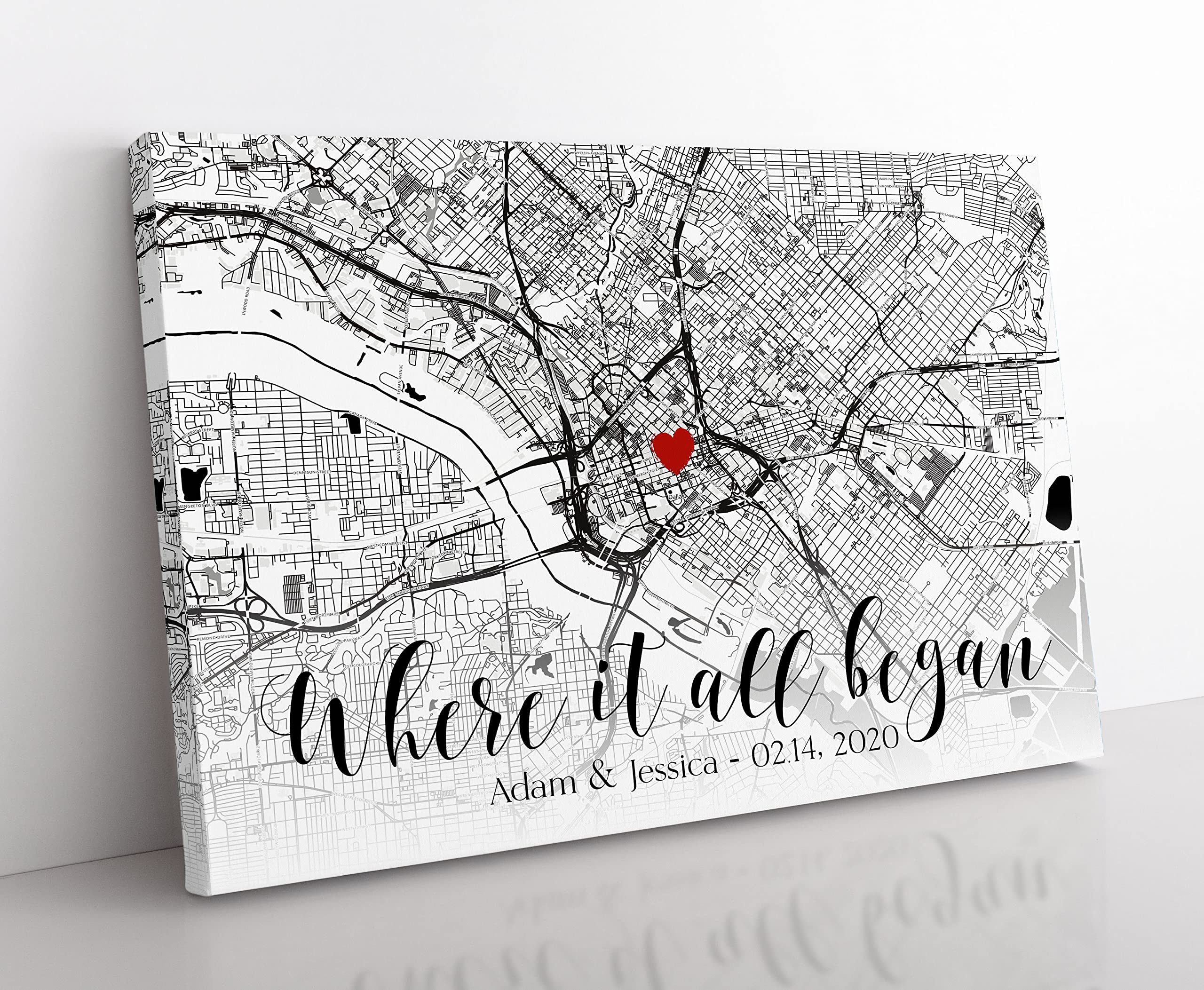 Custom map canvas print, Any Address map print,Any location map, Anniversary gift, Wedding gift, SKU3