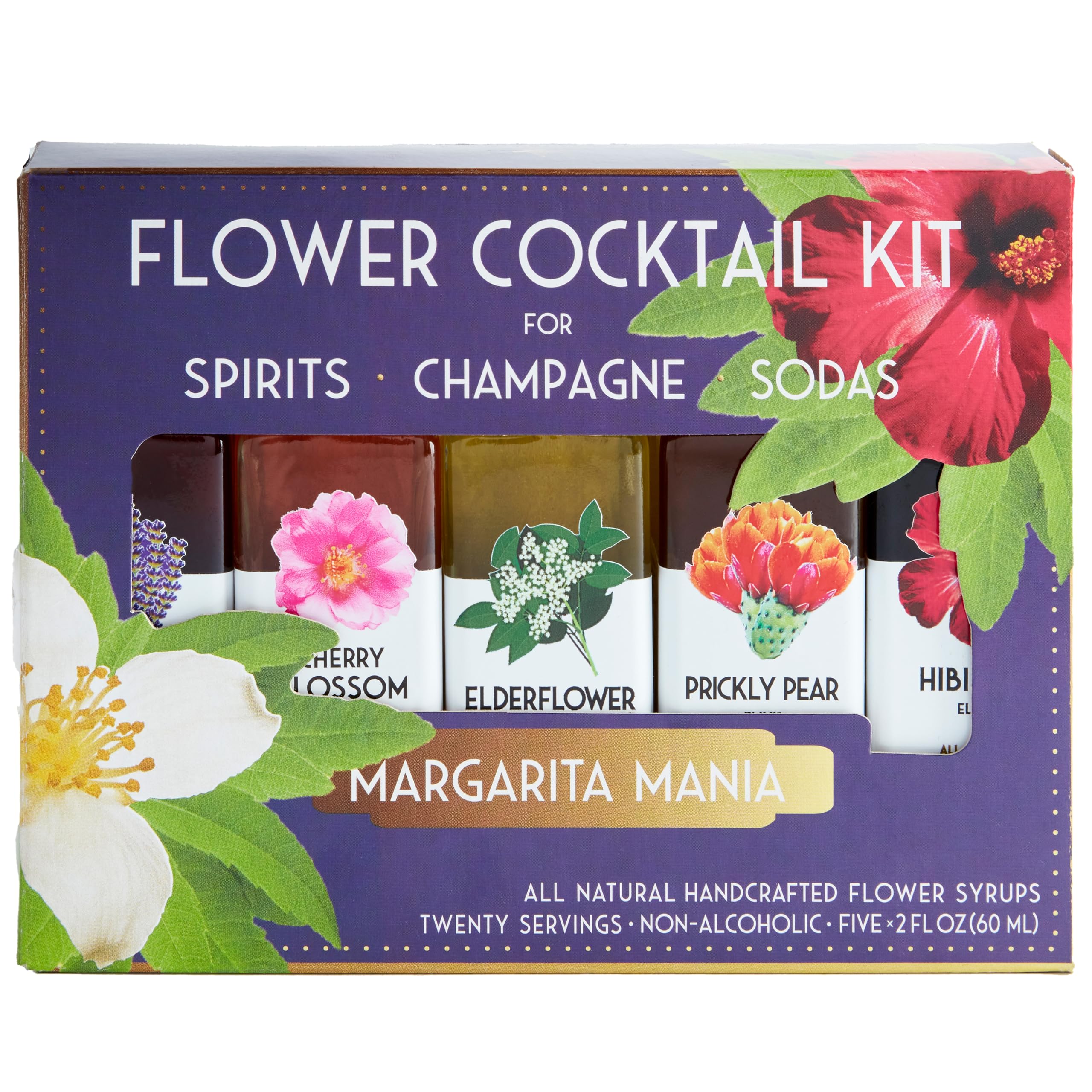 Floral Elixir Co. - All Natural Flower Syrup Cocktail Kit - Gift Set - Assortment of 5 (2 oz) Elixirs (Margarita Mania)