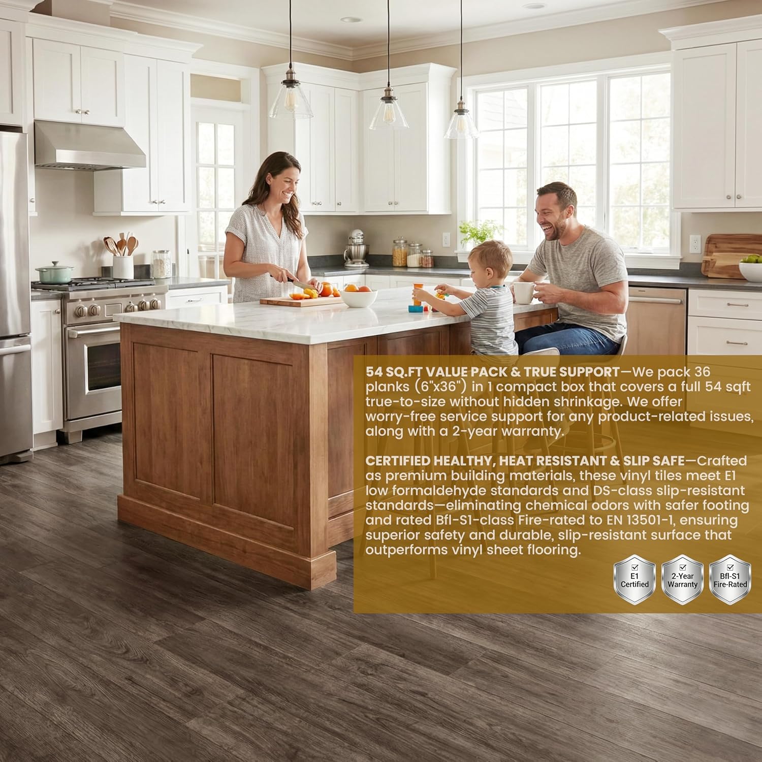 Waterproof Peel and Stick Floor Tile, 54 Sq.Ft Walnut Brown Vinyl Wood Flooring, Easy DIY-Install & Durable for Kitchen, Bedroom, Bathroom, RVs, Rental-Friendly (36-Planks 6"x36")