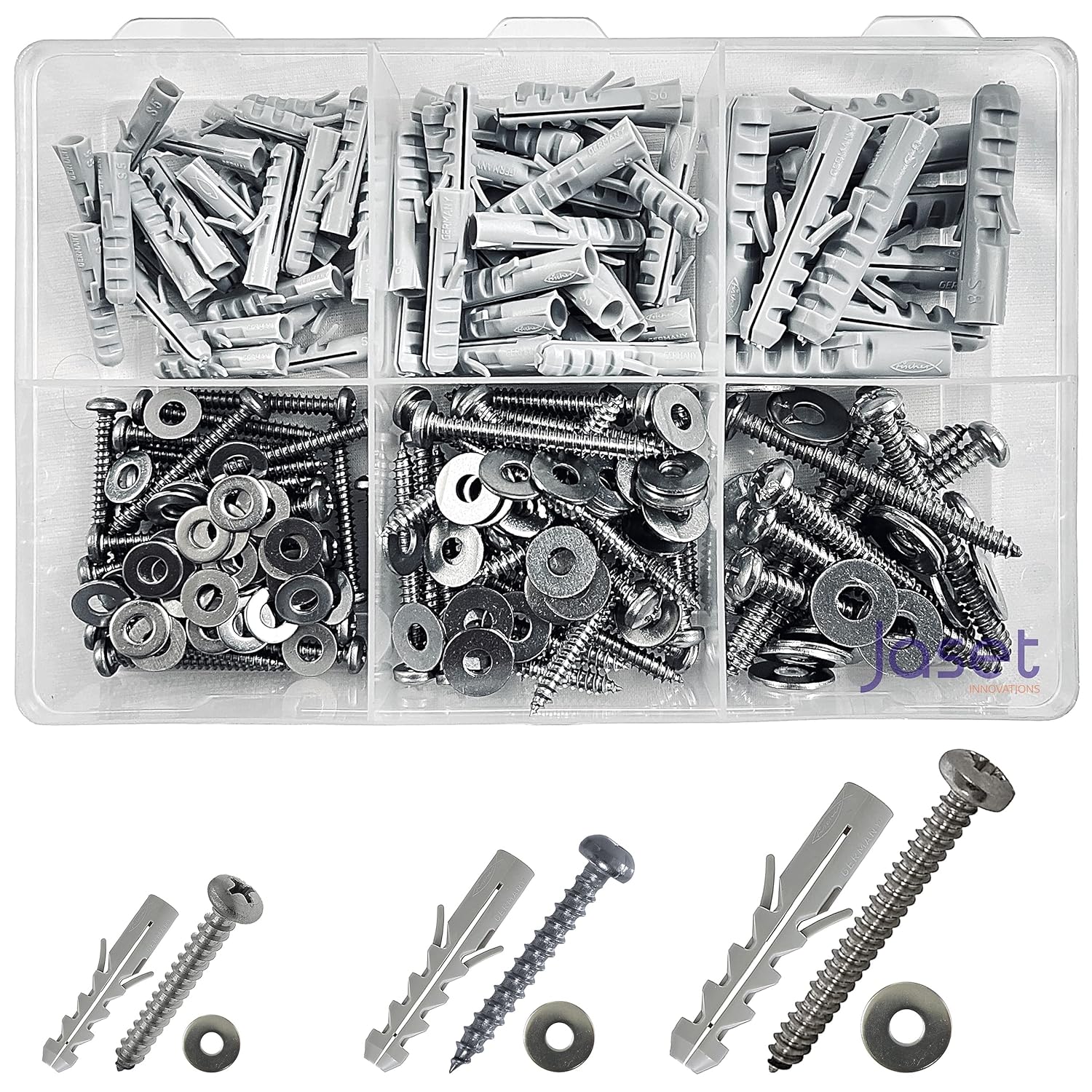 Jaset Innovations Nylon Dry Wall Rawl Plugs/Gitti, 304 Grade Rust Proof Stainless Steel Screws