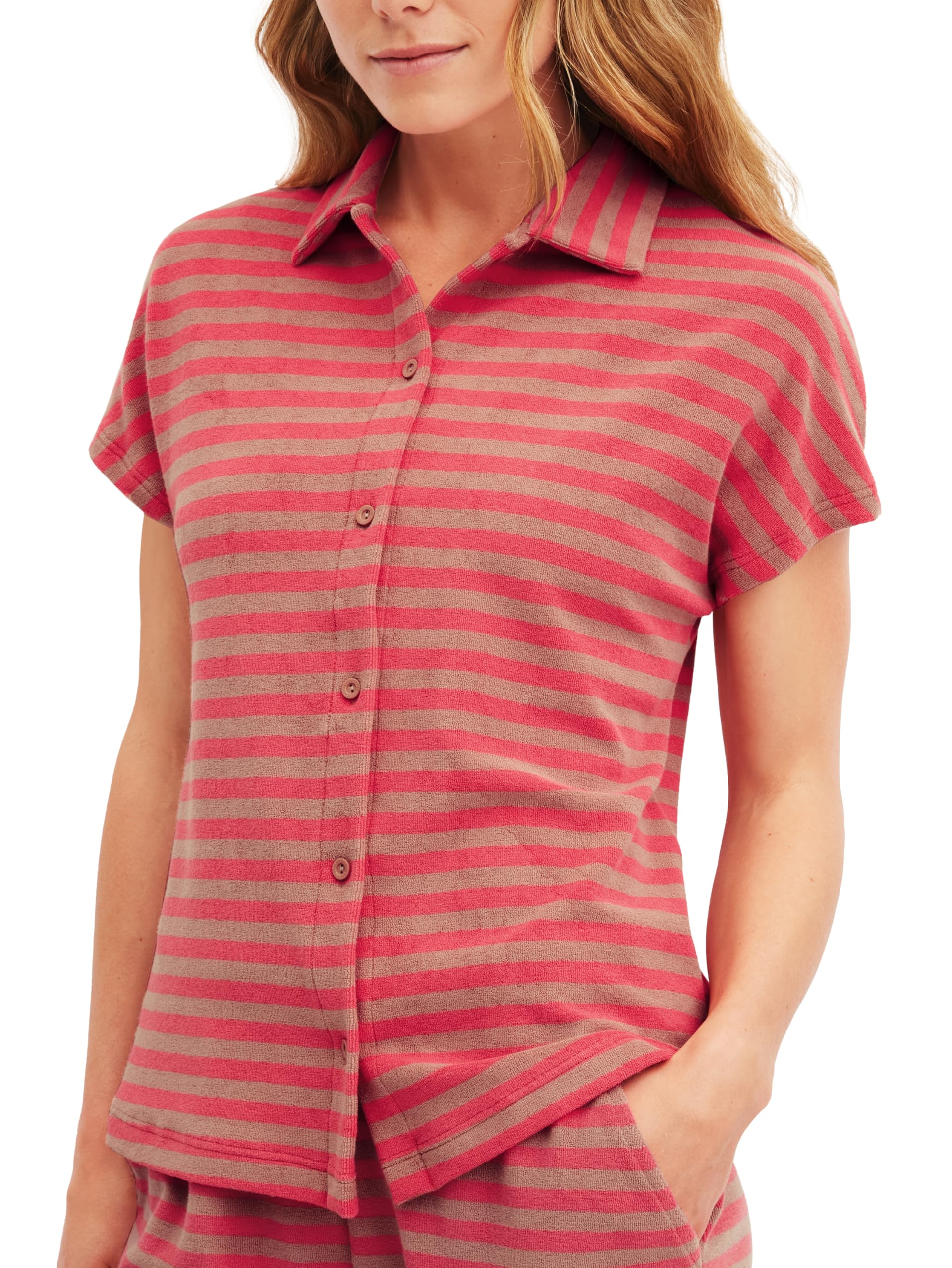 CALIDA Lounge Stripe T-Shirt Damen Timeless Taupe 40-42
