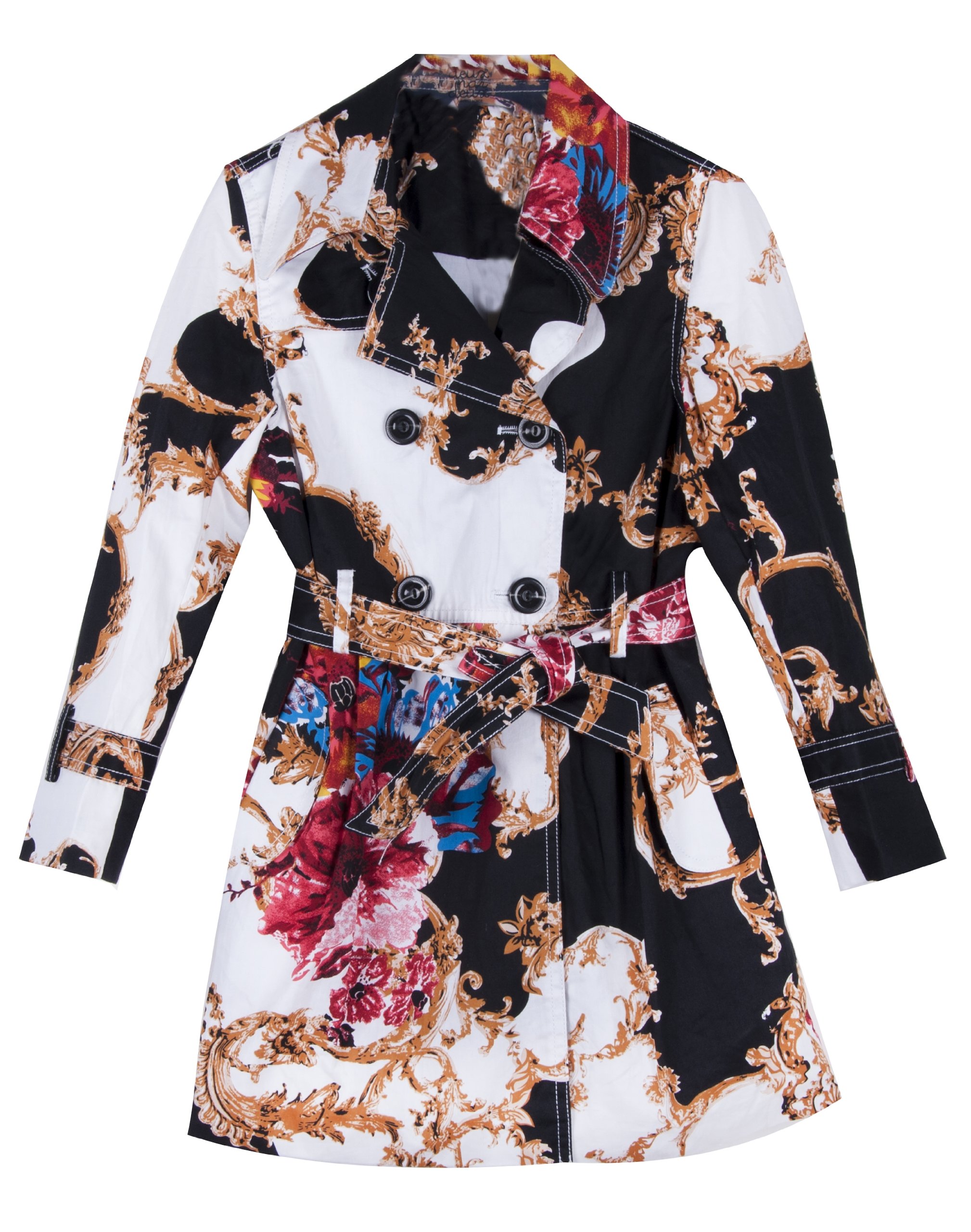 Richie House Little Girls' Patterened Trench Coat RH0741-B-3/4 Black