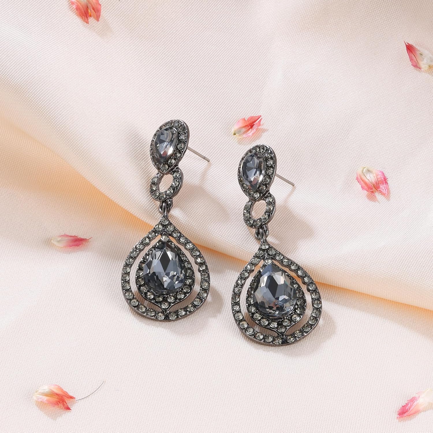 BriLove Women's Wedding Bridal Crystal Teardrop Infinity Chandelier Dangle Earrings - Image 4