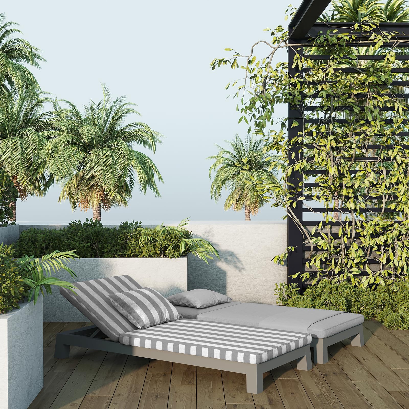 PARAMAISON Cuscino Imbottito Lettino Prendisole Pucket, Design a Righe, Idrorepellente, Sfoderabile, Imbottitura 5 cm, Universale Copri Lettino Giardino| Riga Grigio Chiaro| 60x190 cm