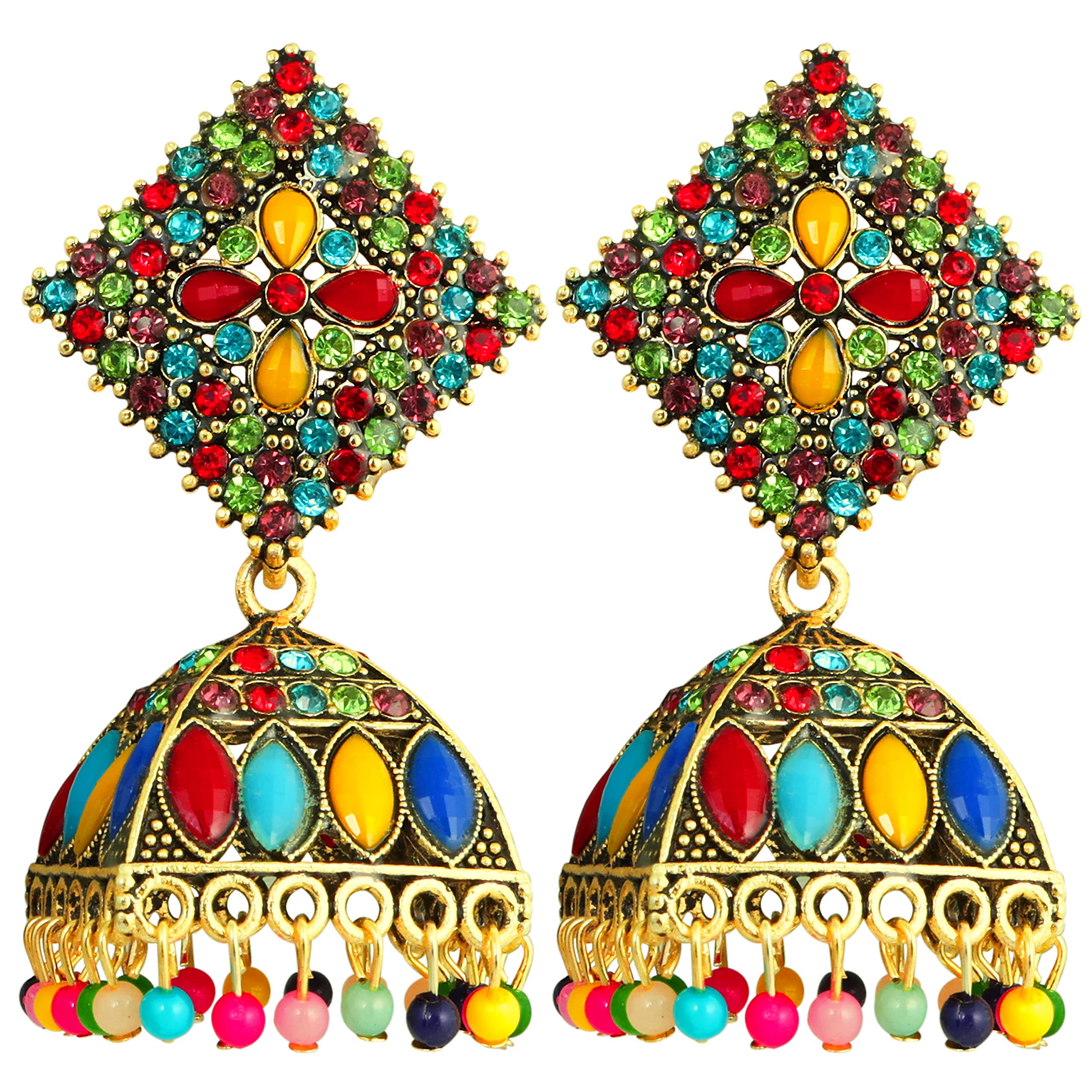 Elegant Earrings For Women Geometric Traditional Earrings Floral Design Gold Plated Cubic Zirconia Jhumka Drop Earrings Gift For Sister-image-13