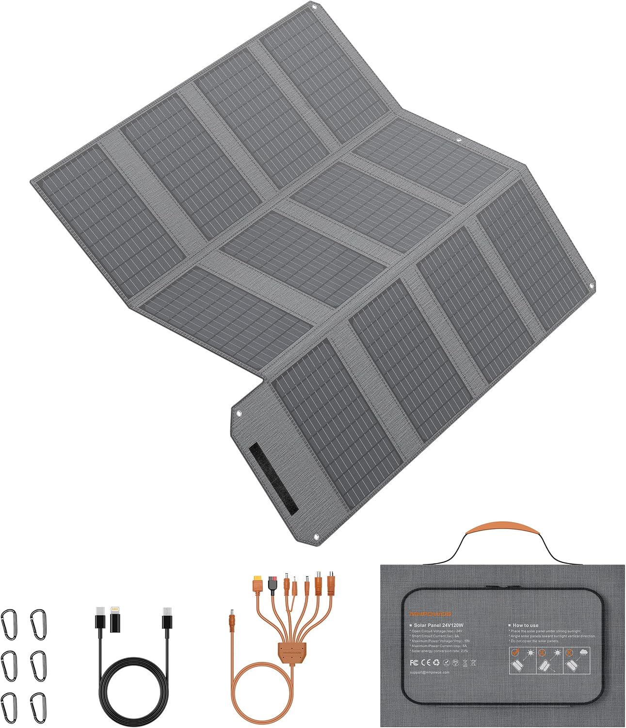 120W 19V Portable Solar Panel Foldable Solar Charger with 7-in-1 Solar Plug IP65 Waterproof Camping Solar Panel for Portable Power Station Smartphone PC Camping Hiking Outdoor Travel