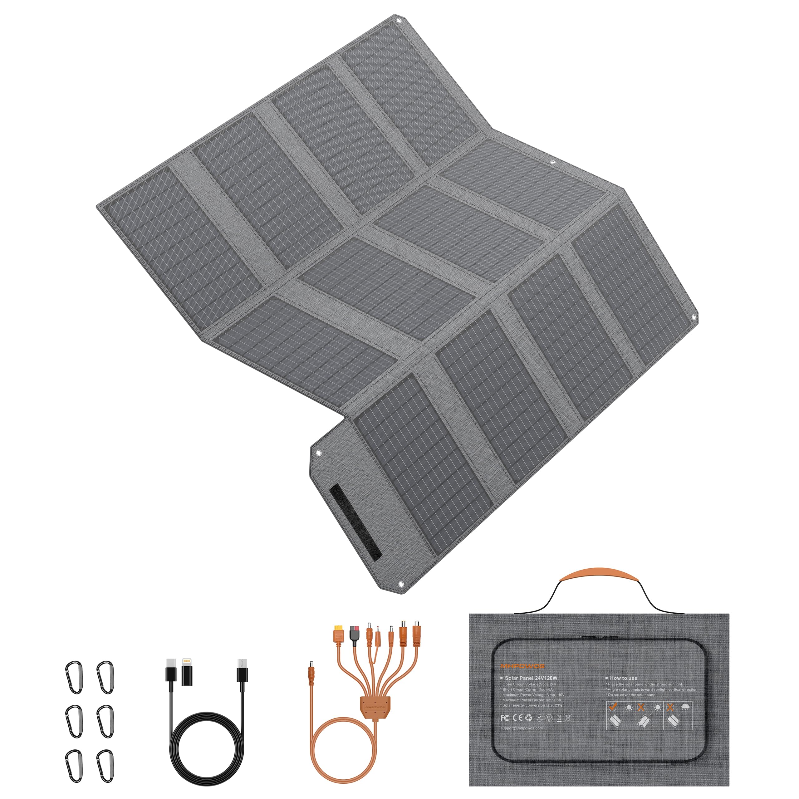 120W 19V Tragbares Solarpanel, Faltbares Solarladegerät mit 7-in-1-Solarstecker, IP65 Wasserdicht Camping-Solarpanel für Tragbare Kraftwerk, Smartphone, PC, Camping, Wandern, Outdoor-Reisen