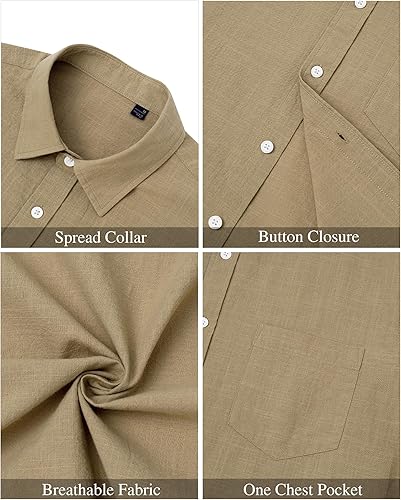 Miniatura 156 de J.VER Camisas de manga corta de lino y algodón para hombre, estilo informal, ligeras, con botones, para vacaciones, playa y verano, con bolsillo