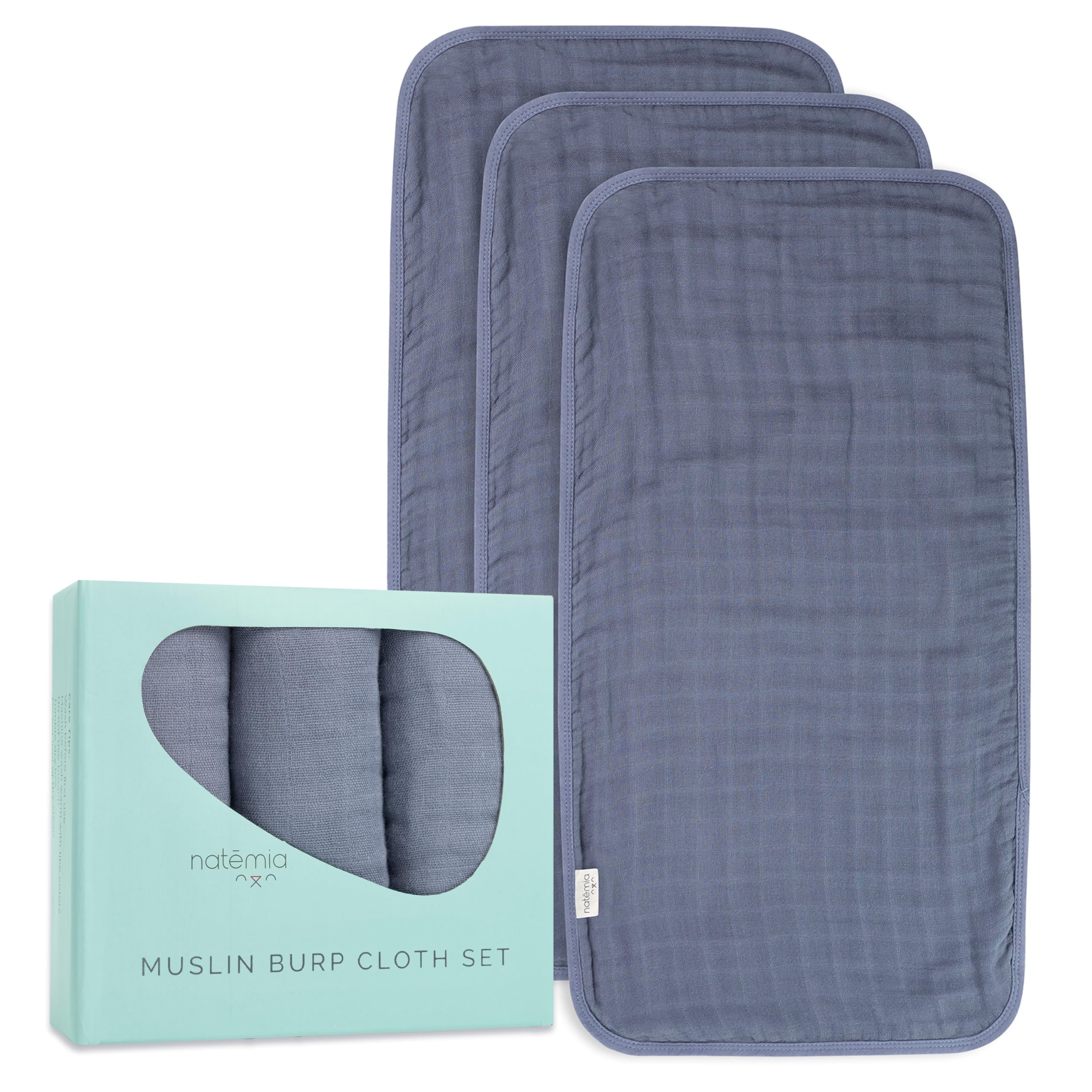 Natemia Ultra Soft Muslin Burp Cloths – Large, Super Absorbent Baby Burp Cloths for Newborn Spit Up - Machine Washable for Drool and Messes Essentials