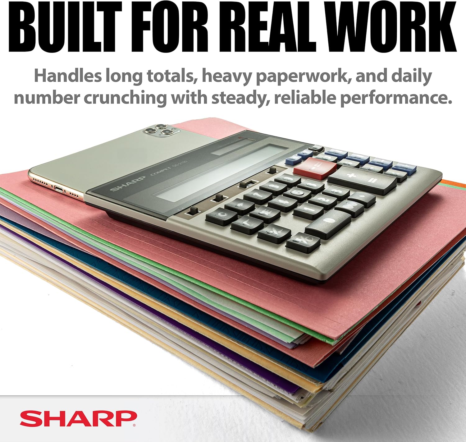 Sharp Commercial Desktop Calculator, 12-Digit Display, Solar & Battery Dual Power, Business Functions with Memory & Markup Keys (QS-2130)