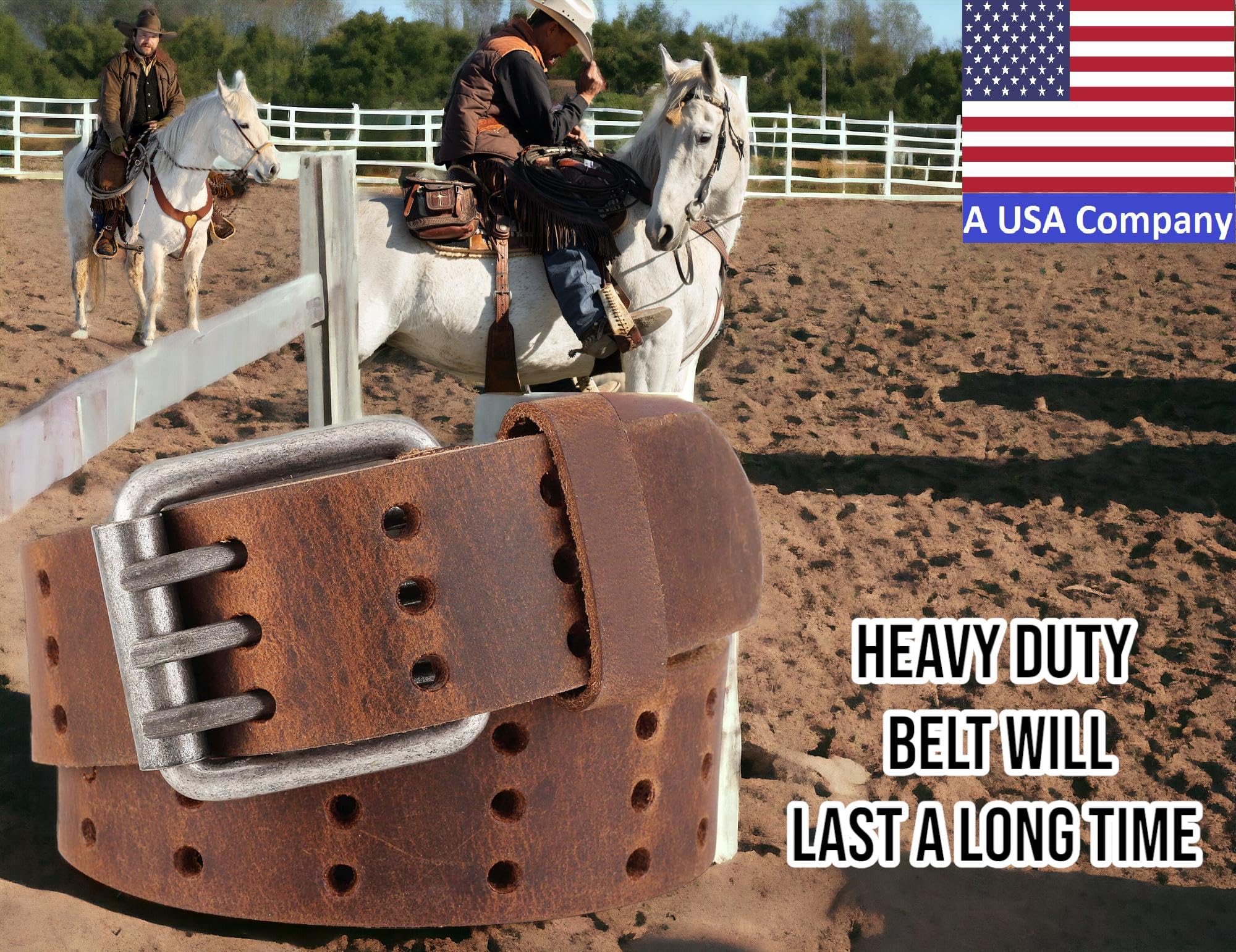 F&L CLASSIC Men's Genuine full grain leather belt heavy duty, work or casual belts for jeans, triple Prong buckle,1.5” wide,3193,size 42,tan