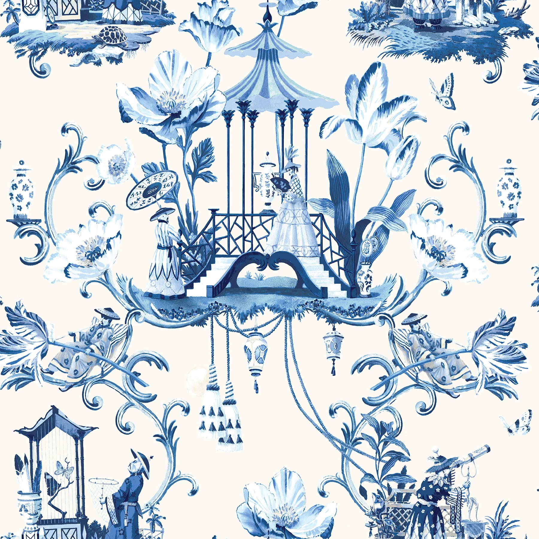 Howard Harrison - Peel and Stick Designer Wallpaper, Premium Whimsical Wallpaper for Bedroom, Powder Room, Kitchen, Self Adhesive, Vinyl, 30.75 Sq Ft Coverage (East of the Moon Collection, Delft)