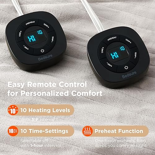 Vista 243 de Bedsure - Manta eléctrica tamaño matrimonial; térmica, de franela suave, calentamiento rápido, 10 ajustes de tiempo y 6 ajustes de calor; regalo 01