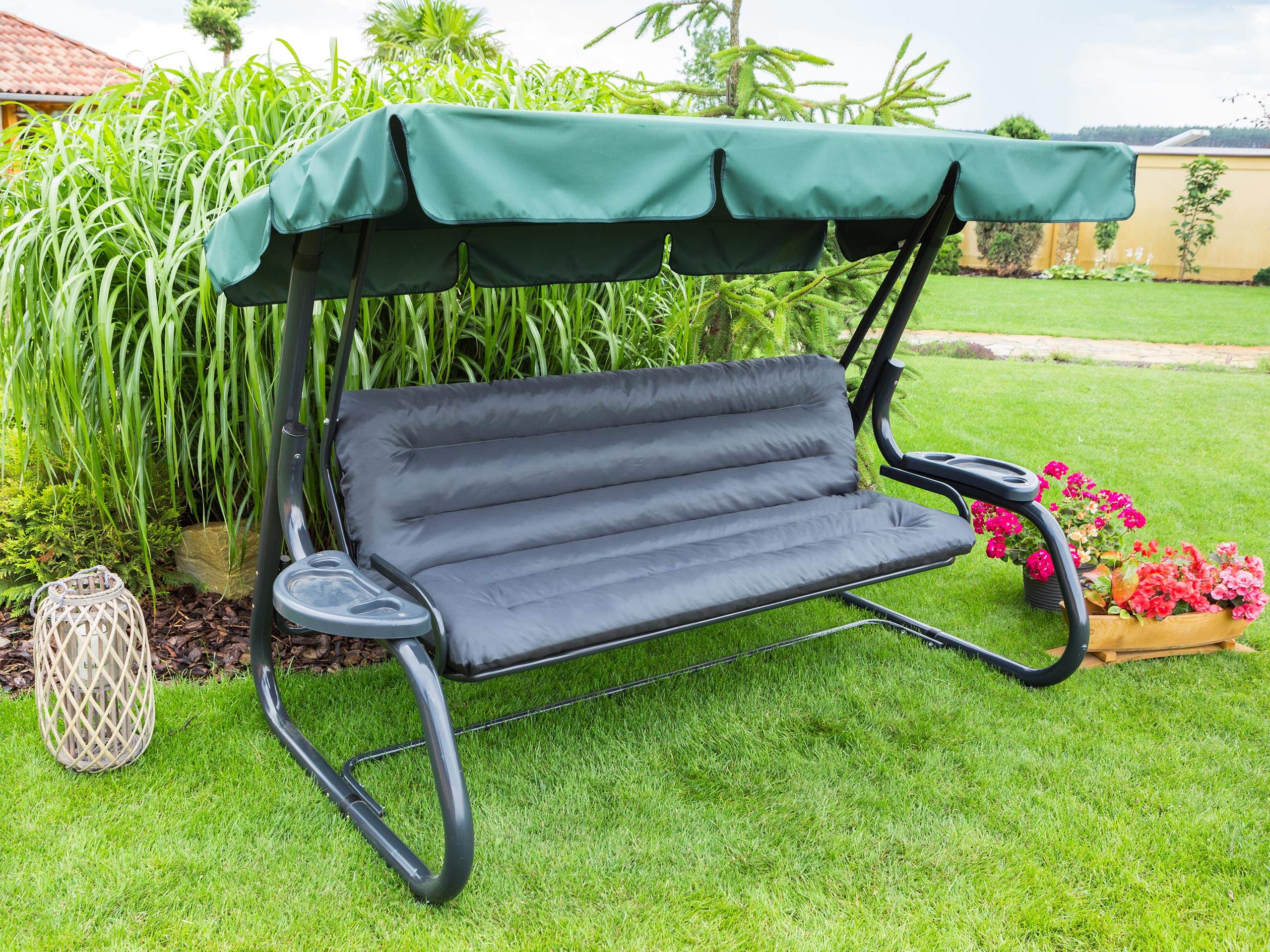 PillowPrim Cuscino per dondolo Hollywood • Cuscino per panca da giardino • Cuscino per panca • Cuscino per seduta e schienale • Cuscino da giardino • Larghezza seduta 180 cm antracite