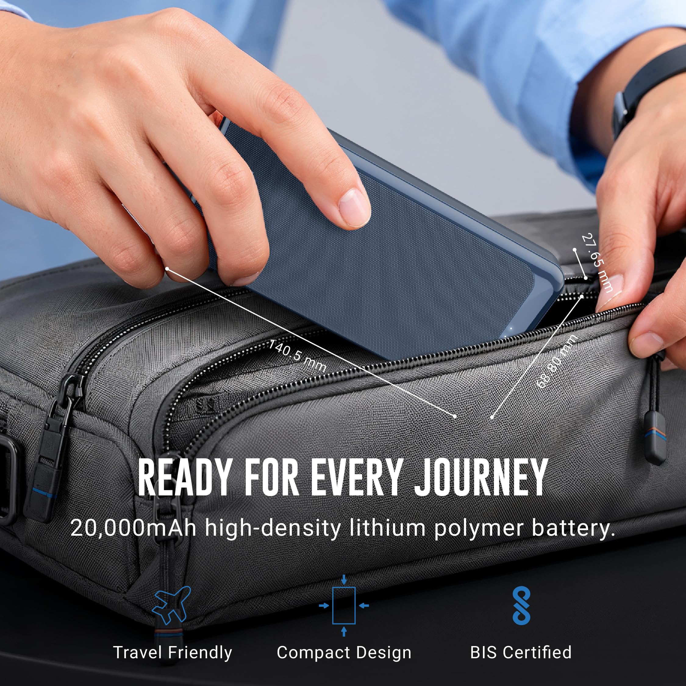 URBN Power Bank 20000mAh Fast Charging |35W Super Fast Power Delivery (PD) Portable Charger | Triple Output | USB Type C Input & Output | Pass Through Charging | (Blue) — Amazon image 5