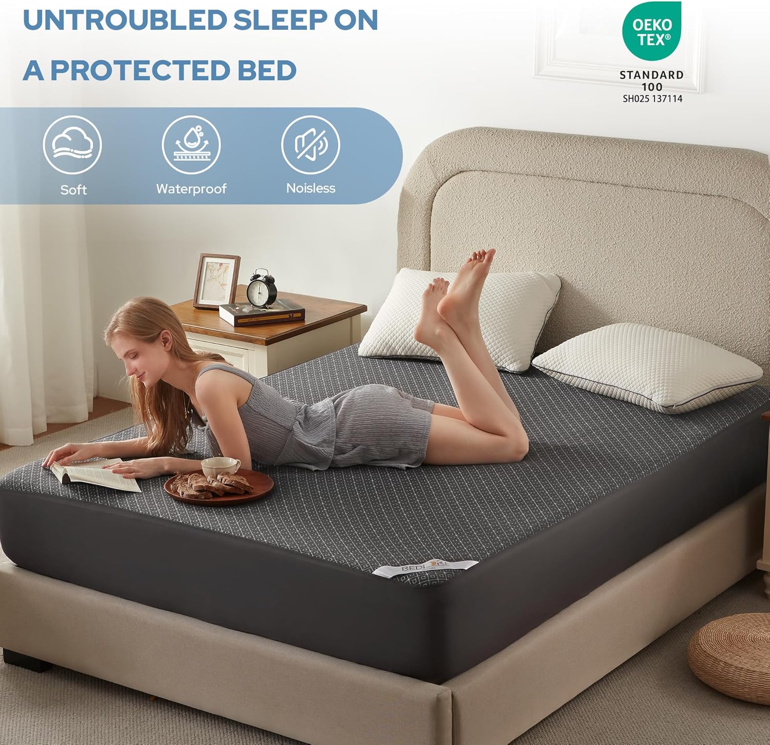 BEDLORE California King Mattress Protector, Waterproof Noiseless Mattress Cover with Deep Pocket for 6-18 inches Mattress, Soft Breathable Mattress Pad Machine Washable (Dark Gray) - Image 3