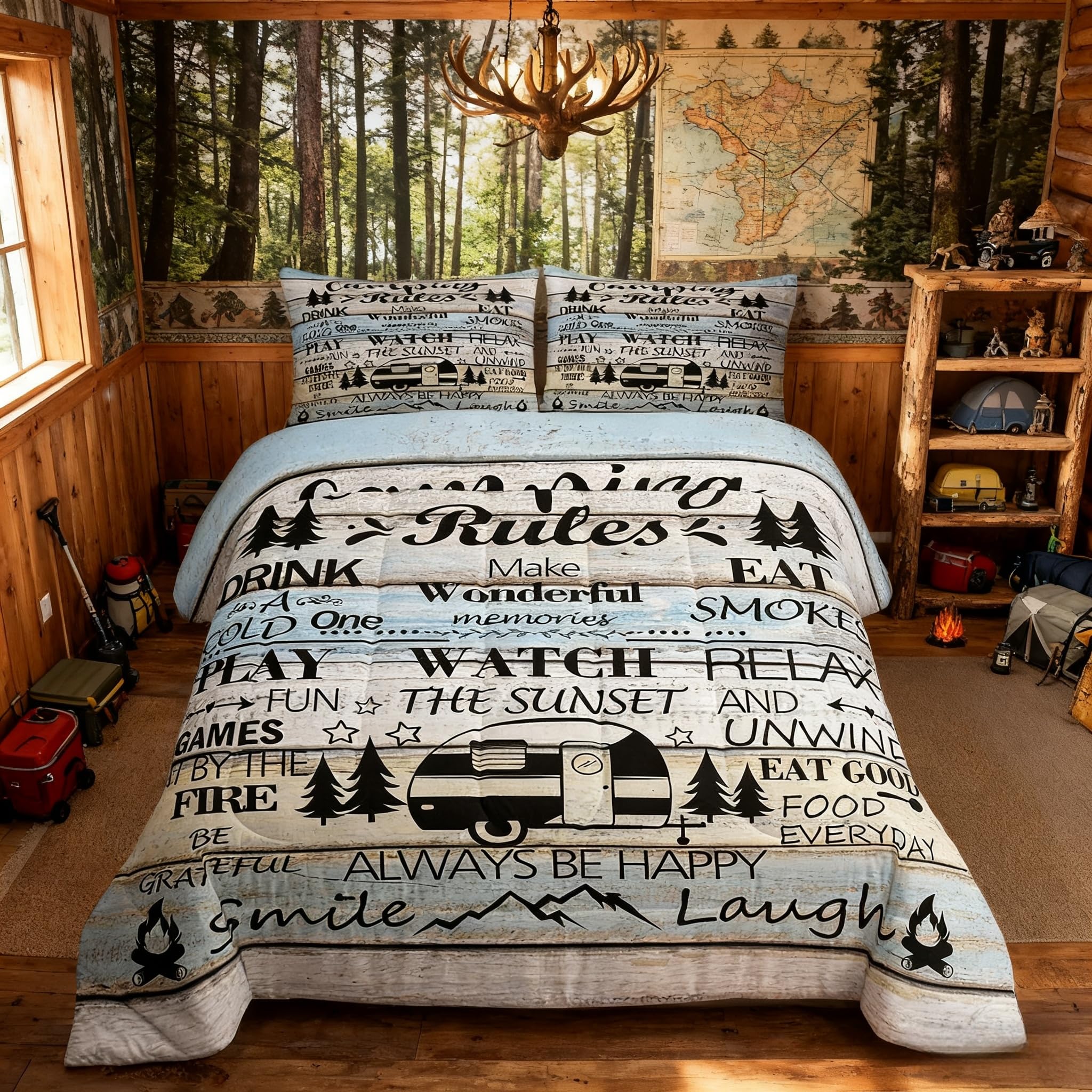 Parure de lit rustique King Size avec housse de couette et taies d'oreiller pour enfants