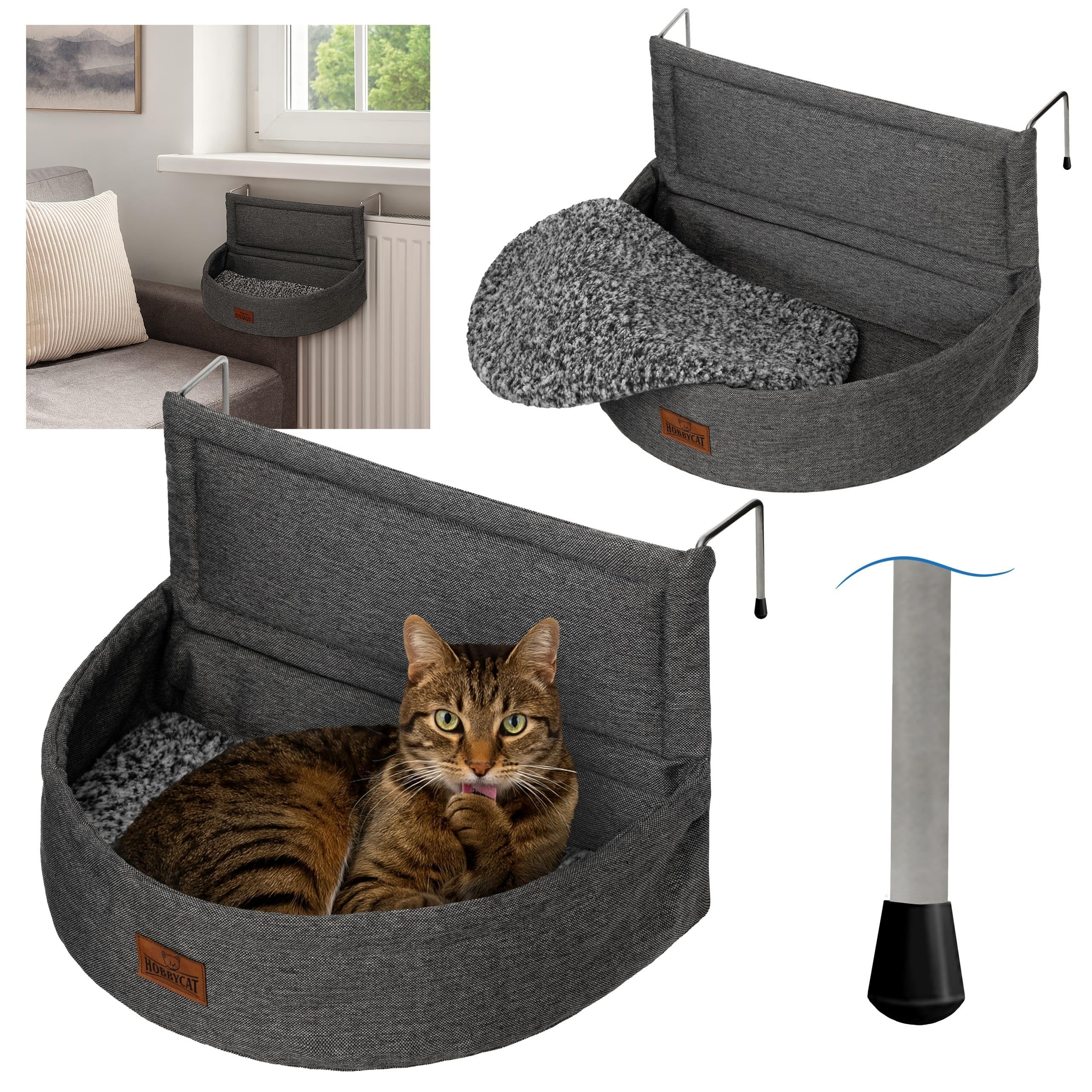 Katzenbett für Heizungen – Heizkörperbett für Katzen – Katzenheizungsliege mit weichem Plüsch – Katzenhängematte zum Einhängen – passend für alle Heizkörper – stabil und gemütlich – Schwarz