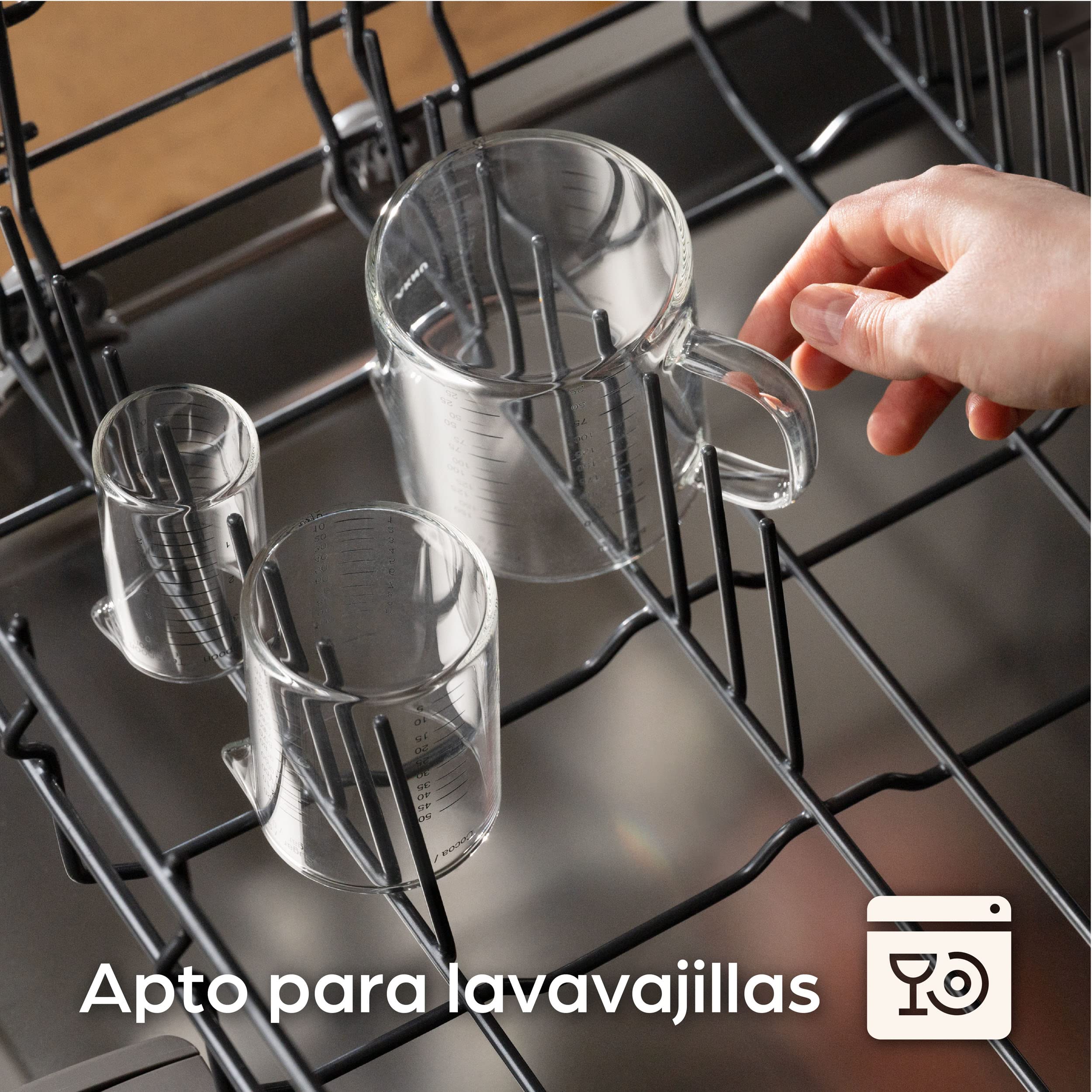 Jarra Medidora de Cristal - 50ml, 125ml, 250ml - Escala Precisa - Apilable - Resistente al Calor y al Microondas