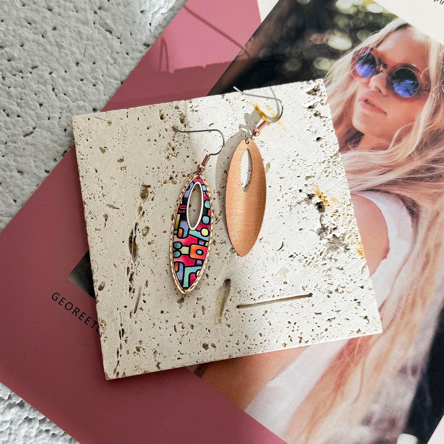 FRONT LINE JEWELRY Artisan Copper Native Earrings – Elliptical Cut-Out Elongated Teardrop Design with Turtle, Dragonfly, Butterfly, Bear, Hummingbird, Maple Leaf, Flower, Horse & Haida-Inspired Motifs