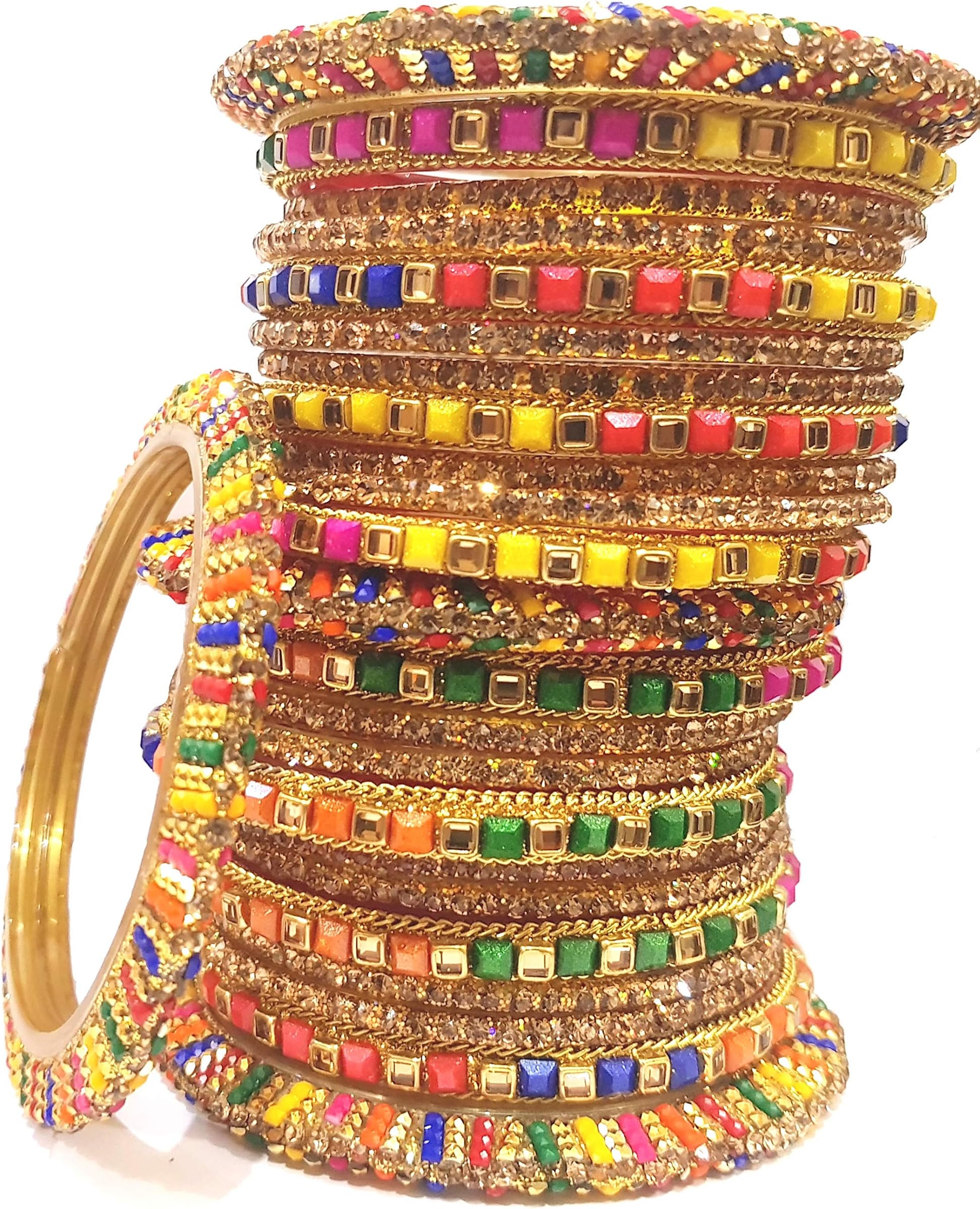 Swara Creations Glass Bangles red green golden multi colour Wedding festive Bangle Set Women & Girls(SN164)(Multi Color)