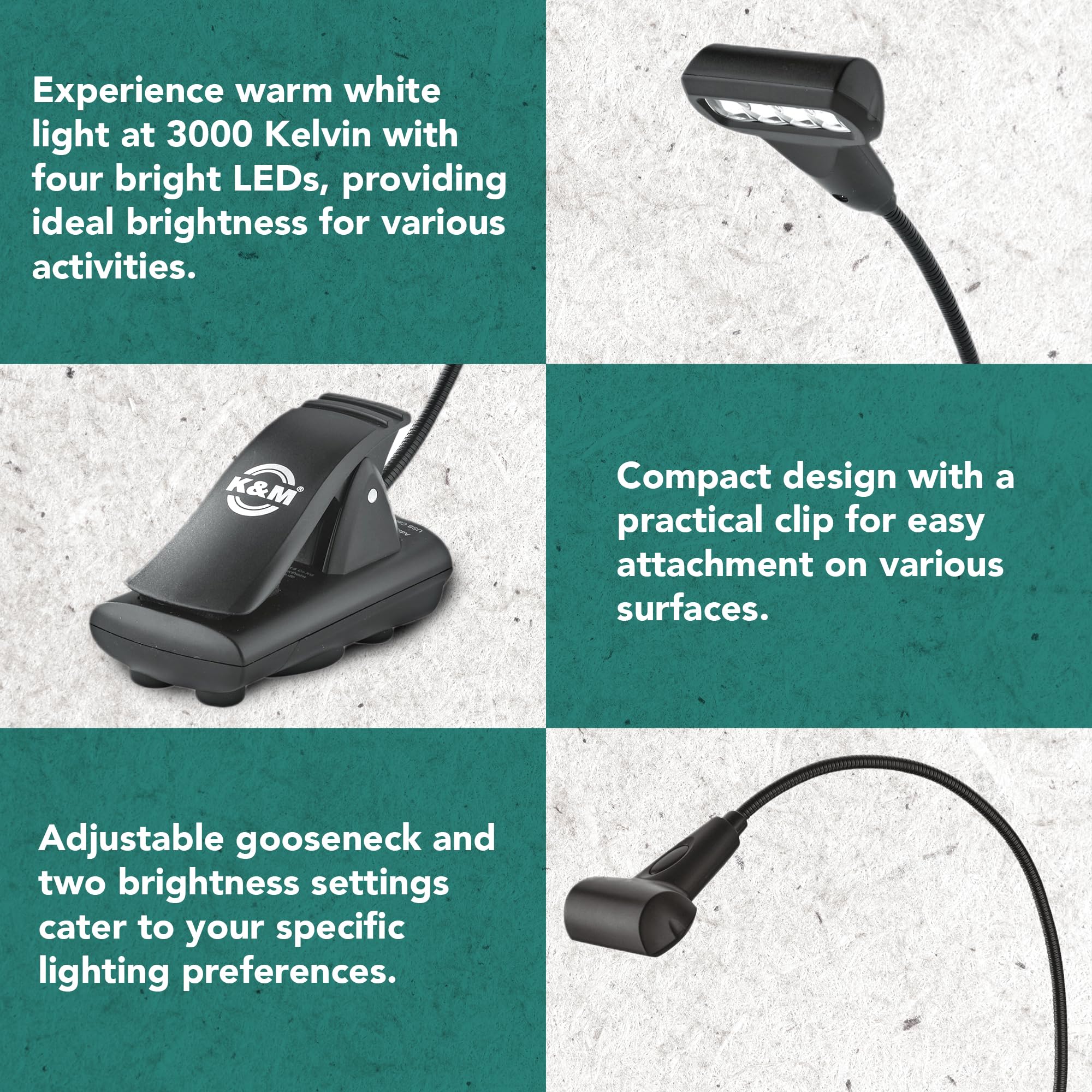 K&M Konig & Meyer Music Stand with 4 LED T-Model FlexLight - Black Piano Light Features Adjustable Gooseneck -and Clip On Magnet Attachment - 0.06kg