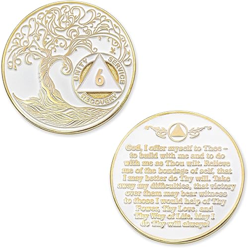 Miniatura 271 de 17 años Sobriety Mint Twisted Tree of Life - Medallón de recuperación AA/NA chapado en oro, fichas y fichas, color blanco