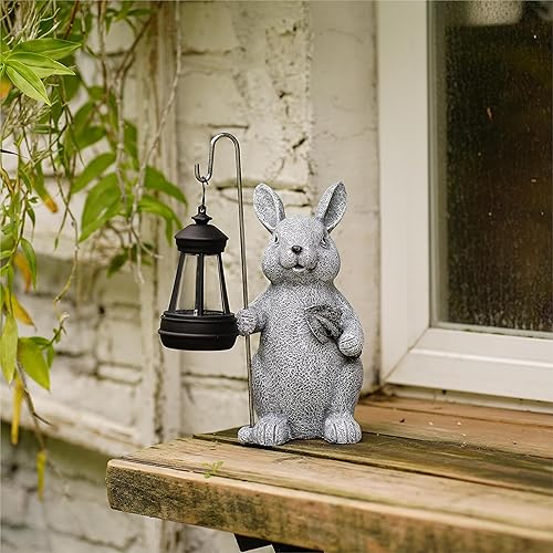 Miniatura 7 de Estatuas solares de conejo para decoración de jardín esculturas de conejo al aire libre para luces de espacio libre para adornos de césped exterior,