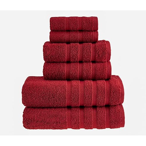 HALLEY Decorative Turkish Towels Set, 6 Pieces - 650 GSM Highly Absorbent & Fade Resistant Fabric, 100% Cotton - 2 Bath Towels, 2 Hand Towels, 2 Washcloths - Red
