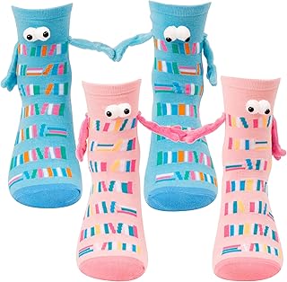 R HORSE 2 Pairs Book Lovers Holding Hands Socks, Funny Magnetic Women Men Couple Socks, Cute Novelty Reading Gifts for Book Lovers Reader Couple Friends Teens