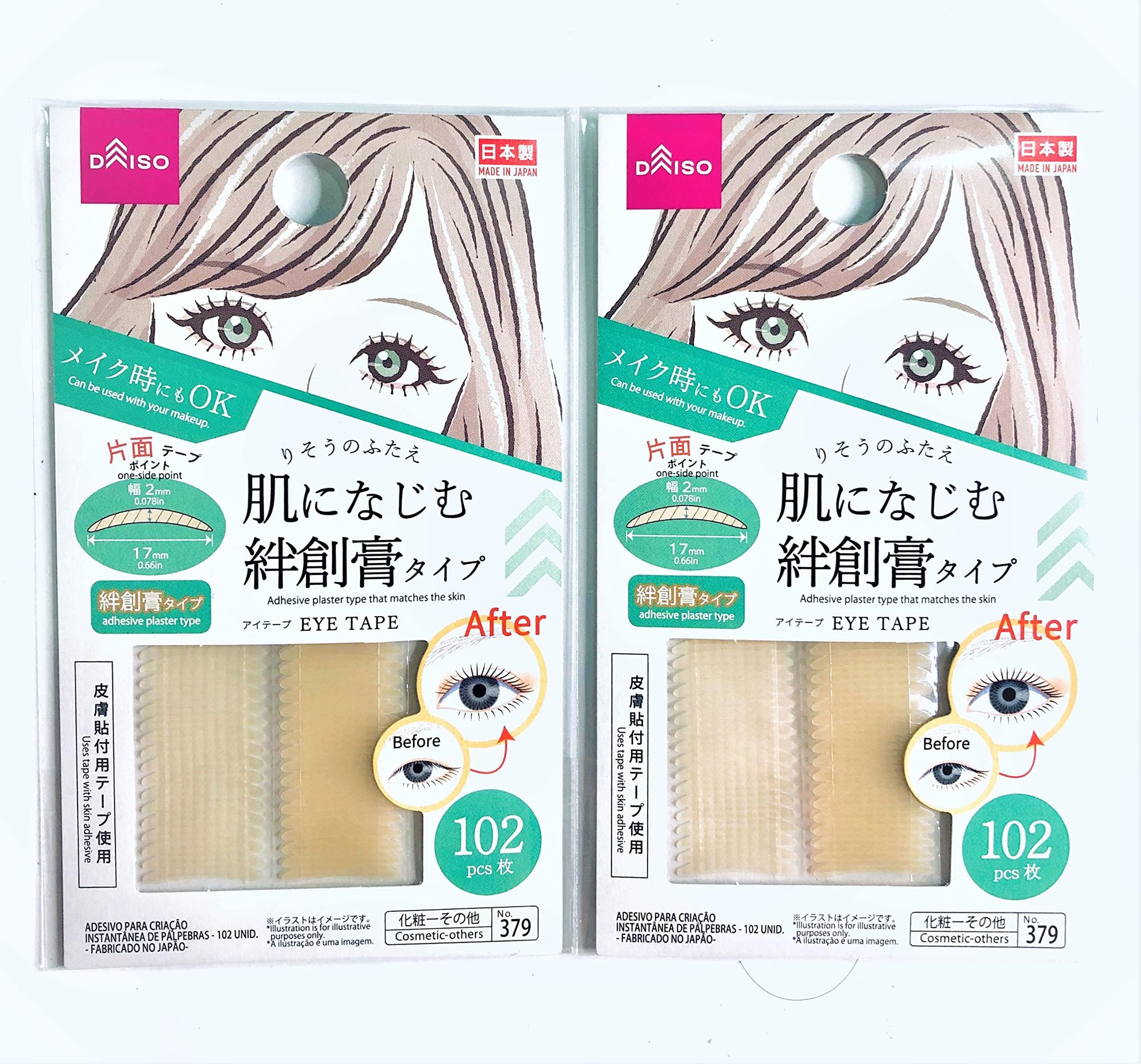 JAPAN， Double Folded Eyelid Tape | 1０2 pcs | Adhesive Plaster Style (Set of 2)